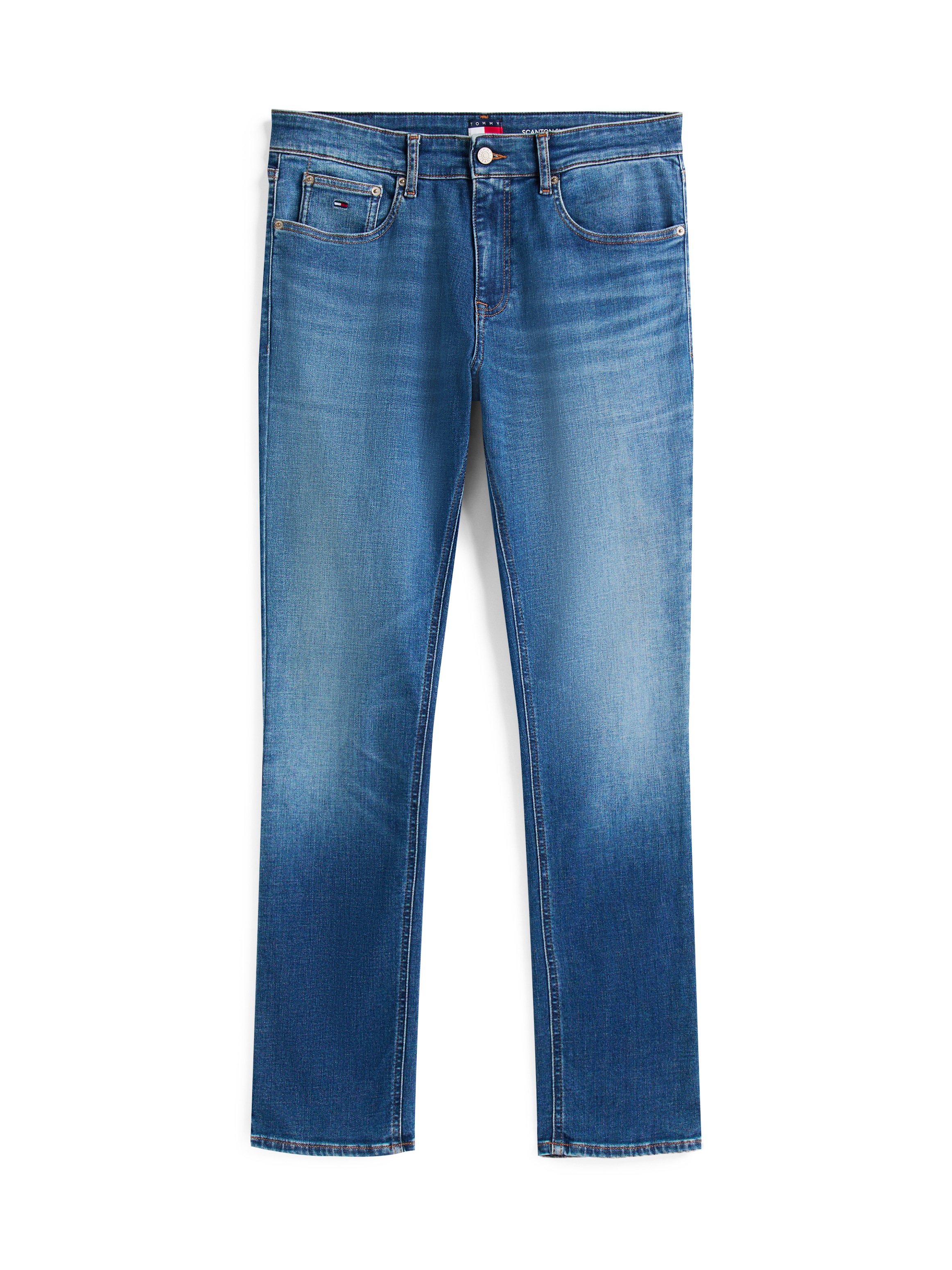 Tommy Jeans Gerade Jeans »Scanton Slim«, Mit Markenlabel aus Leder hinten