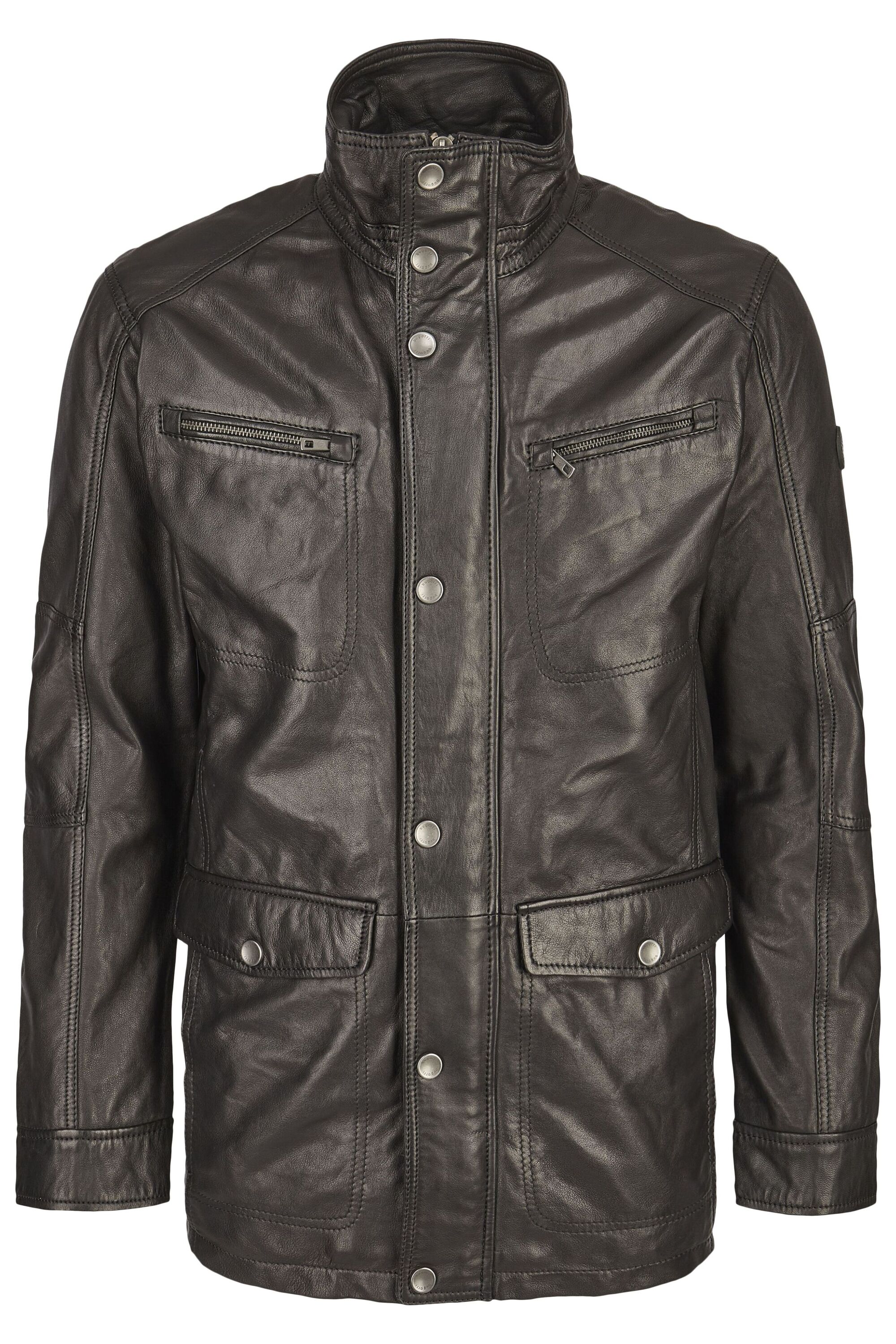 bugatti Lederjacke "BUDAVID" ohne Kapuze mit Pattentaschen und Abdeckleiste