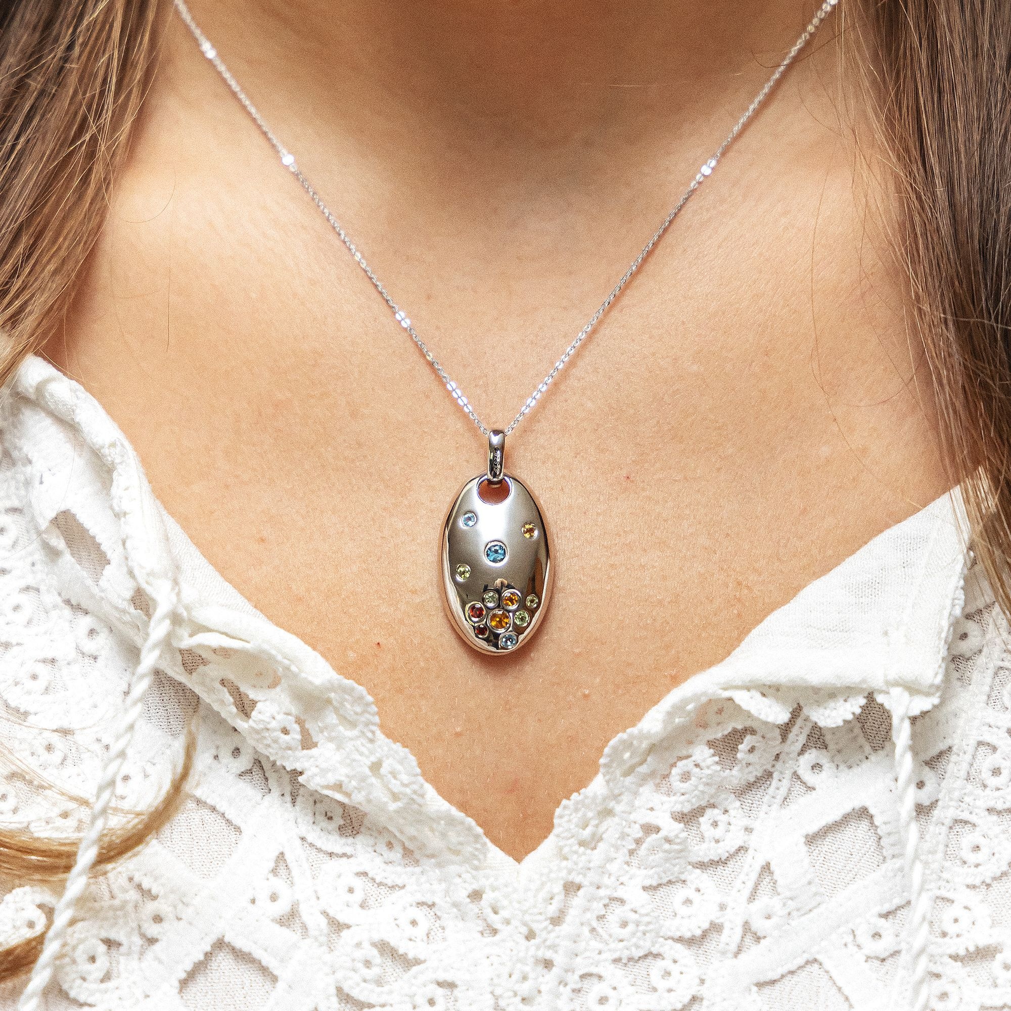 Zeeme Kette mit Anhänger »Silber 925 rhodiniert 45/42cm lang mit echten Farbsteinen«