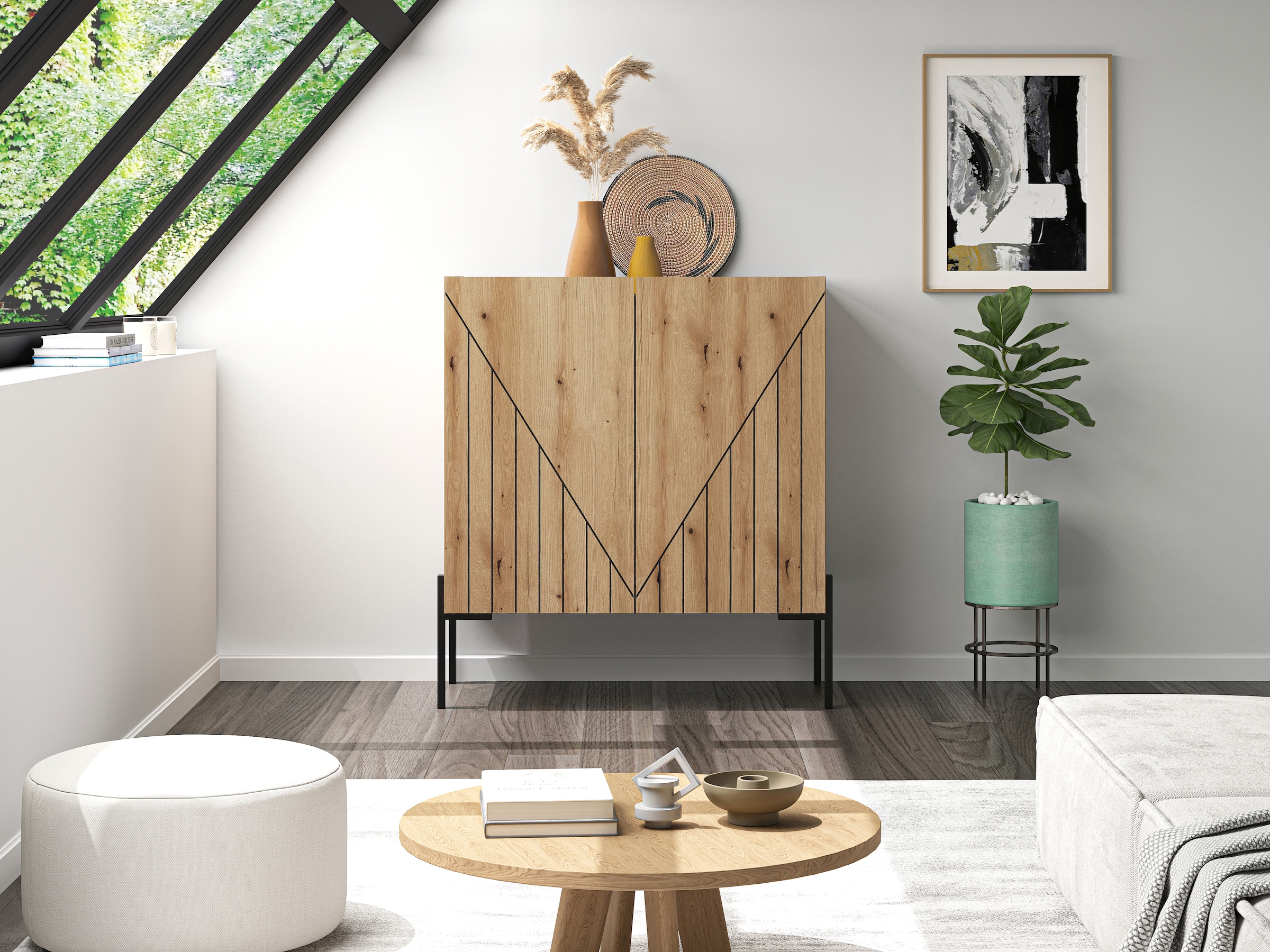 INOSIGN Kommode »SNETT, Höhe: 91cm, mit Metall-Stabfüßen, 2 Türen, 2 Einlegeböden«, Anrichte, Sideboard, Schrank, Board, Highboard