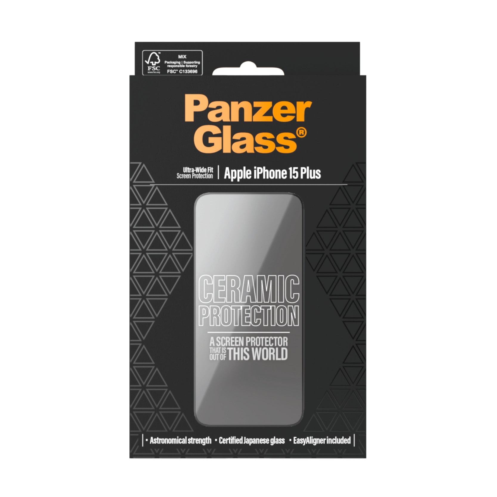 PanzerGlass Displayschutzglas »Ultra-Wide Fit Ceramic Protection Screen Protector«, für Apple iPhone 15 Plus, (1 St.), Displayschutzfolie, Schutzfolie, Bildschirmschutz, kratz- & stoßfest