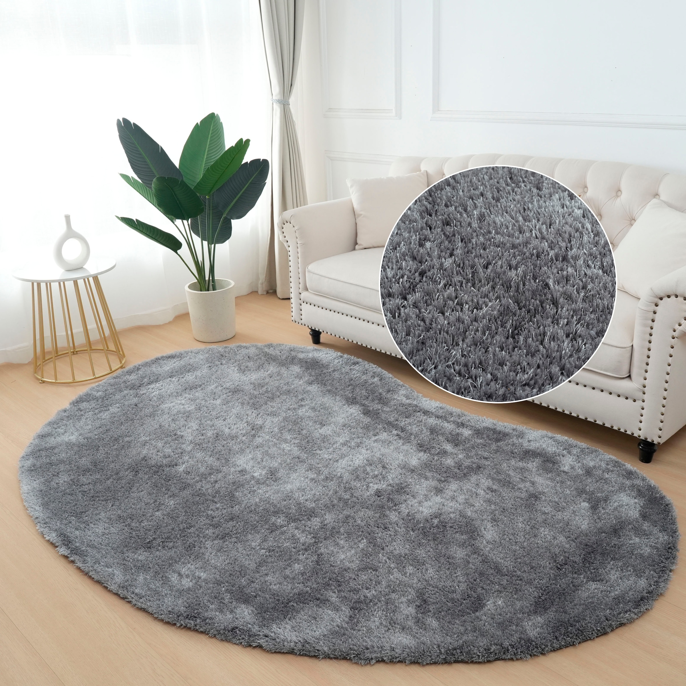 Bruno Banani Hochflor-Teppich »Dana Bean shape, besondere Form, weich, Mikrofaser Teppiche«, U-förmig, 30 mm Höhe, organische Form, uni, Wohnzimmer, Schlafzimmer, Esszimmer