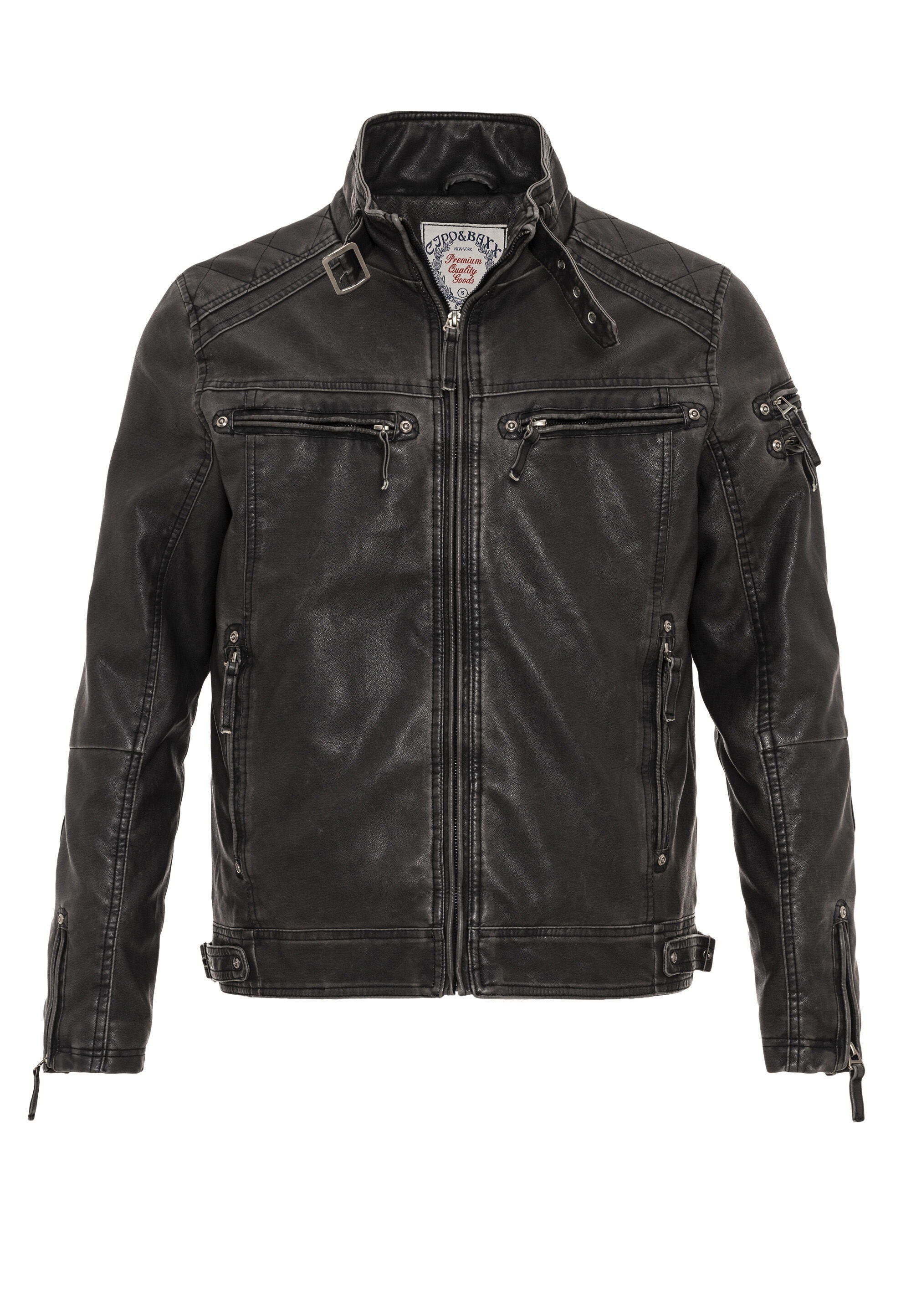 Cipo & Baxx Bikerjacke "Winterjacke" ohne Kapuze im unifarbenen Look günstig online kaufen