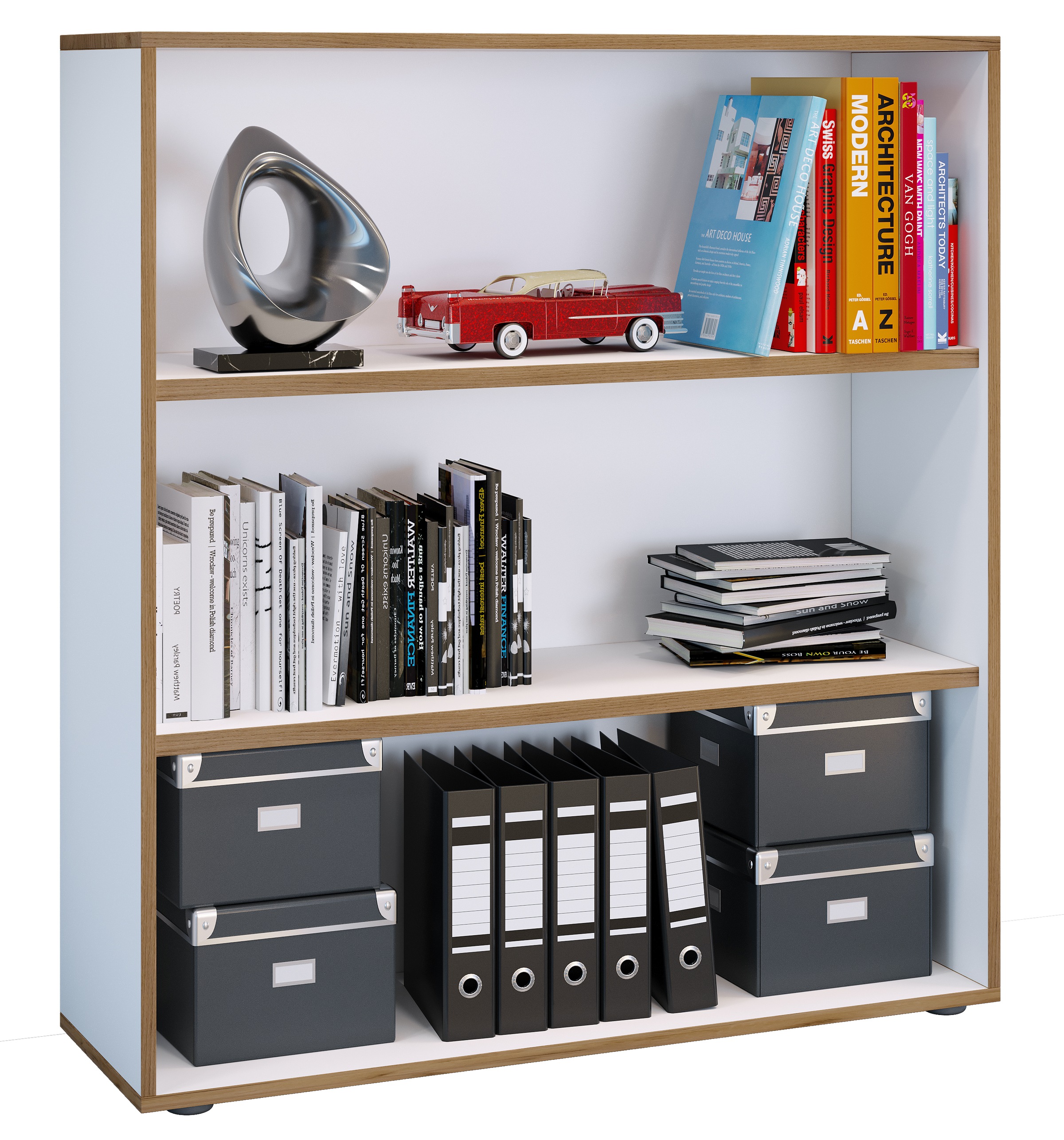 Bücherregal VCM, B:100cm T:33cmweiß, Wohnzimmer, Regale, "Holz Büro Regal Bücher Ordner Aktenregal Salia 3f"