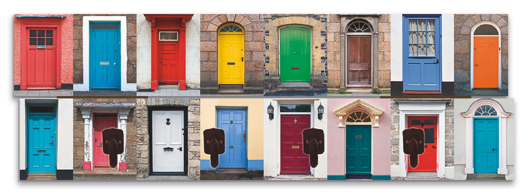 Garderobenleiste »Fotocollage von 32 bunten Haustüren«, teilmontiert