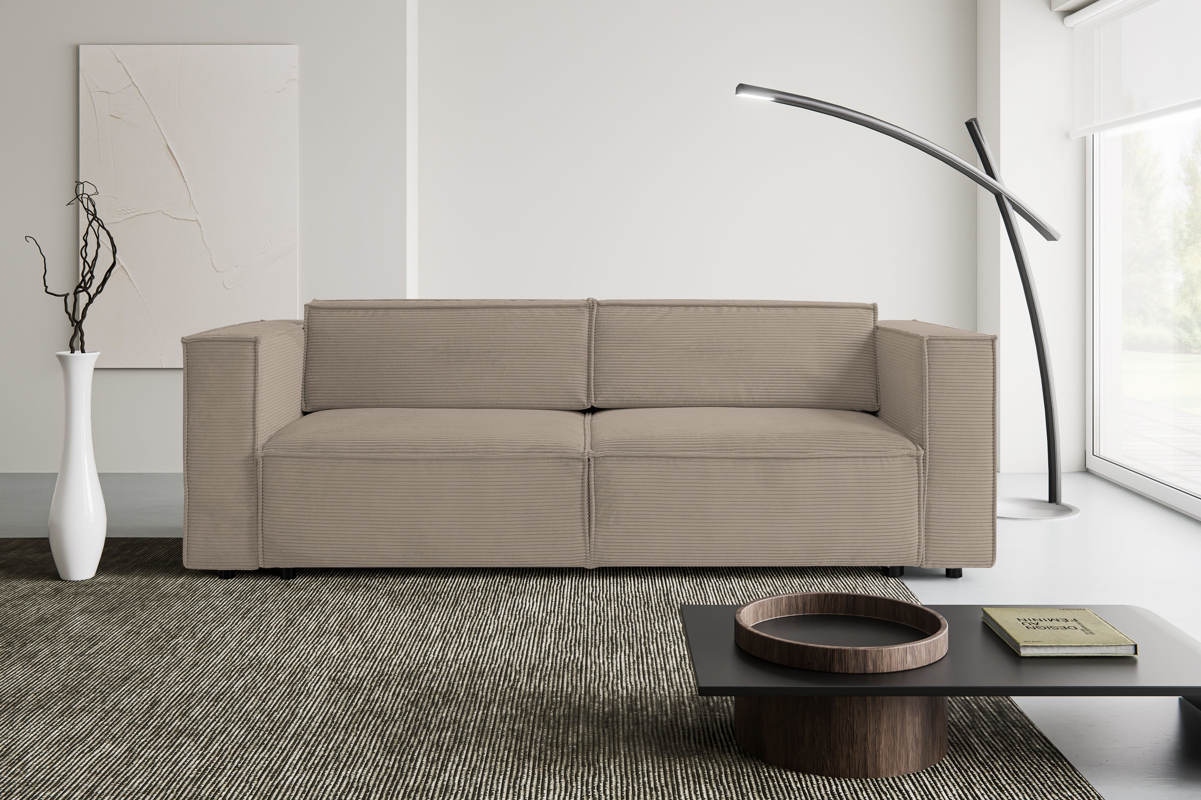 WERK2 Schlafsofa "Kansas Breite 252 cm, modern & bequem, viel Platz, kubisches Design" Cord, Bettkasten