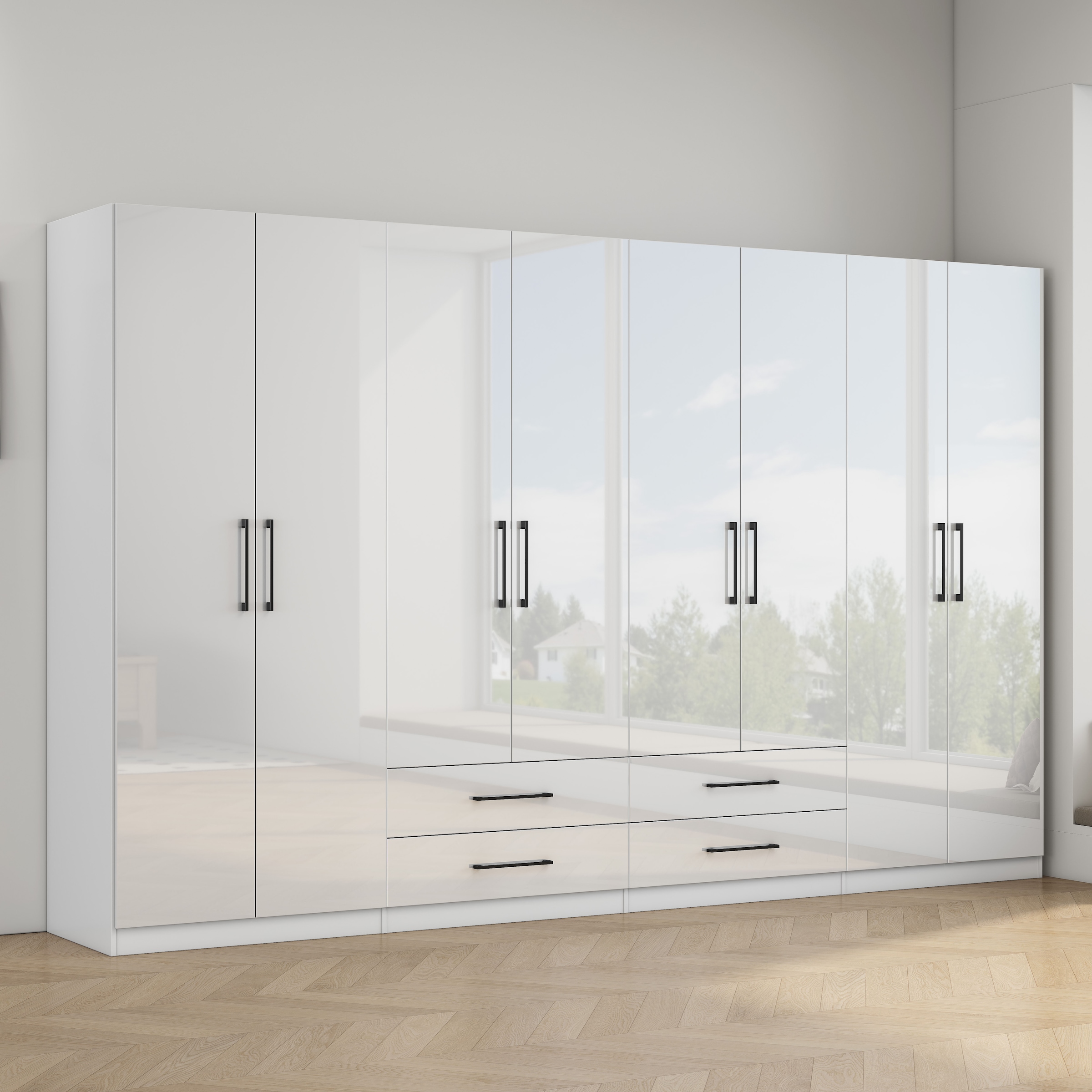 OTTO home Kleiderschrank »Sylt Schlafzimmerschrank Garderobe Schrank in hochglanz mit 8 Türen« Drehtürenschrank mit perfekter Innenausstattung