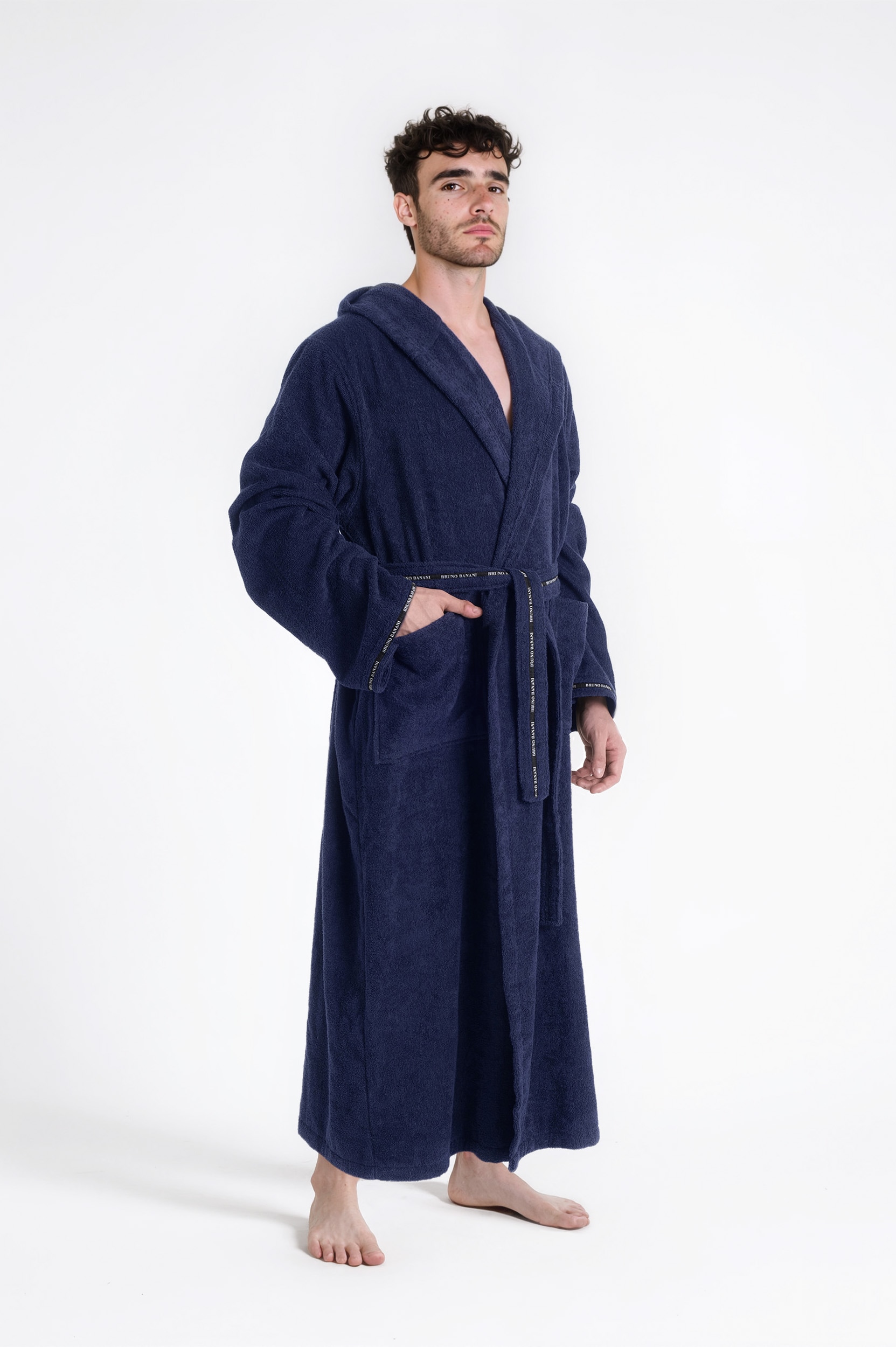 Bruno Banani Herrenbademantel »Danny, Normallänge & Überlänge, auch in extra lang, Hotelbademantel«, (1 St.), mit Logostreifen, Herren Bademantel aus 100% Baumwolle, S-4XL