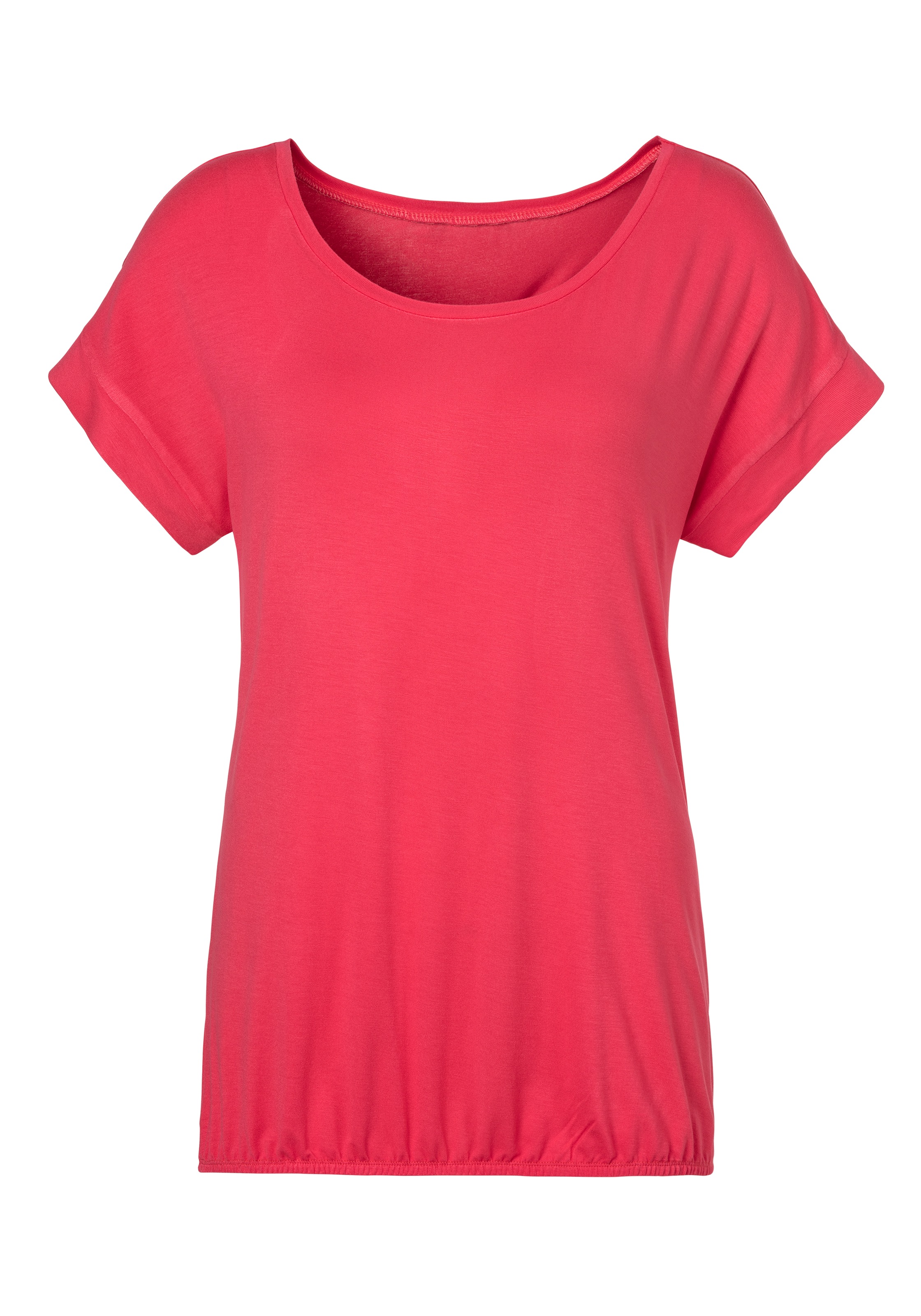 Kurzarmshirt VIVANCE "mit Gummizug im Bund", Damen, Gr. 40/42, bunt (koralle, navy), Obermaterial: 95% Viskose, 5% Elasthan, unifarben, Basic, figurumspielend normal, Rundhals, angeschnitten, Shirts, aus weichem Viskose-Stretch, Topseller 3