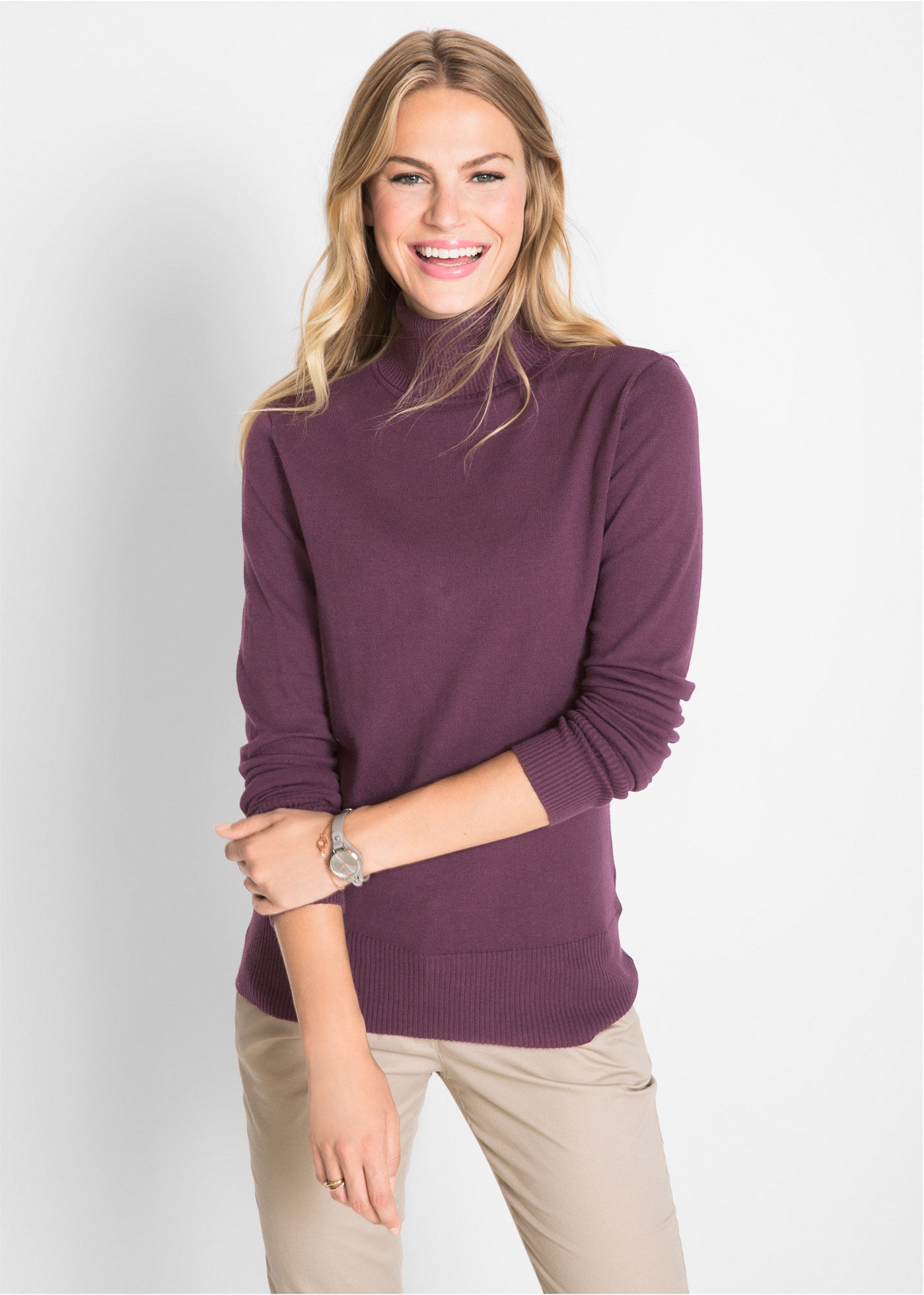 bonprix Rollkragenpullover "Feinstrick-Rollkragenpullover" aus Baumwollmisc günstig online kaufen