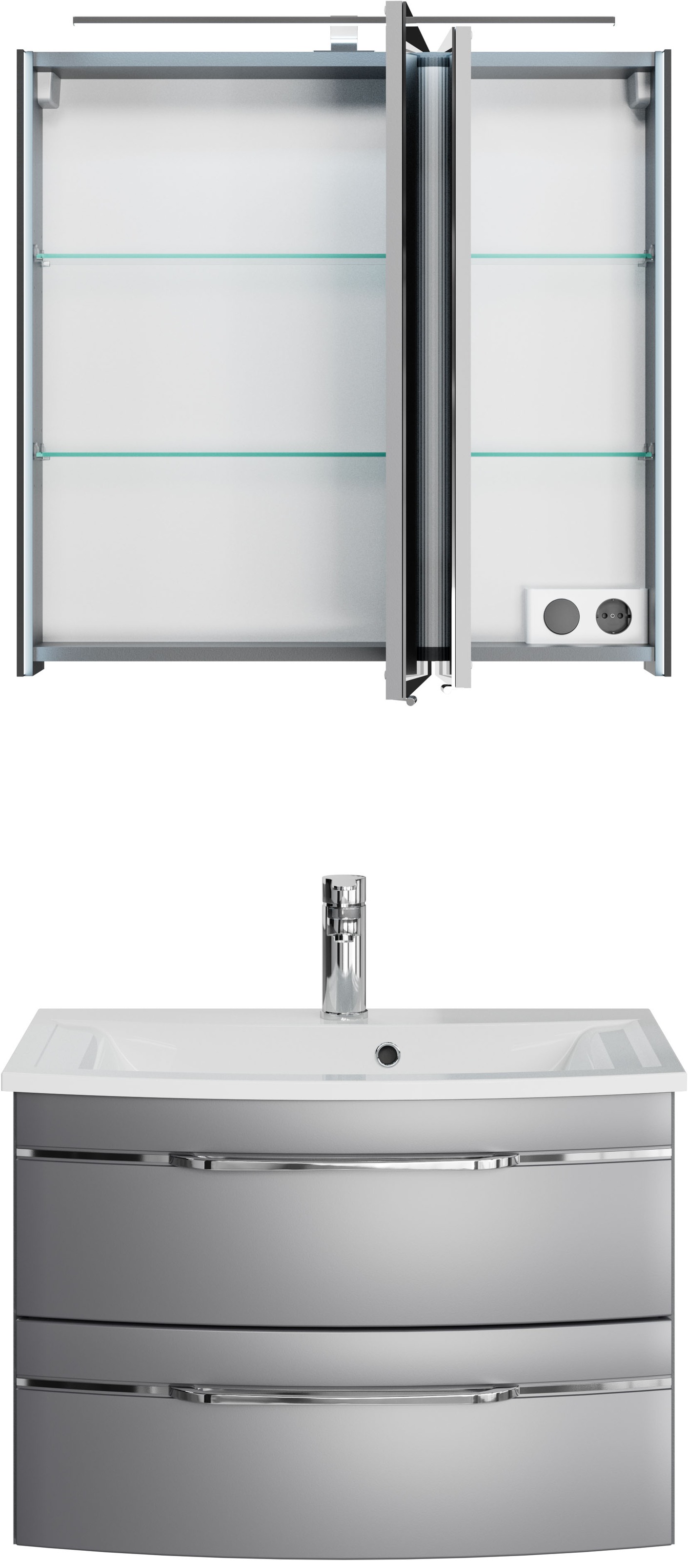 Thumbnail - Saphir Badmöbel-Set "Serie 7045 2-teilig Mineralmarmor-Waschtisch mit LED-Spiegelschrank" Set, 2 Stk. tlg.