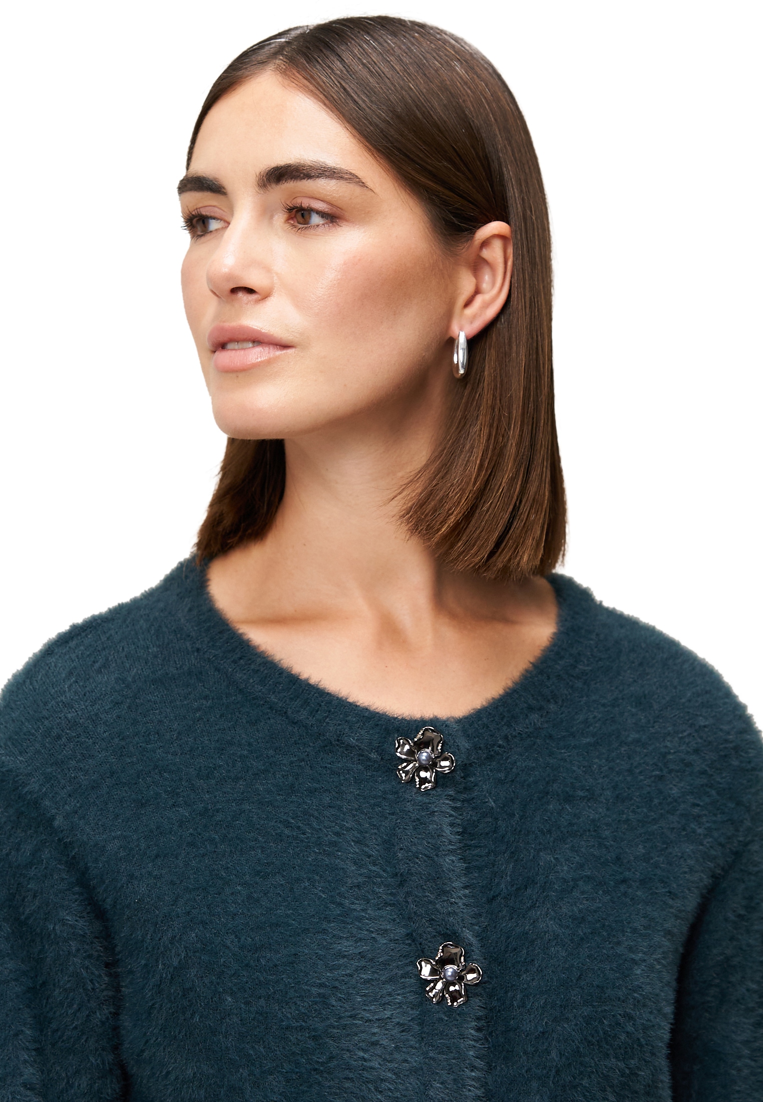 Zero Strickjacke »Damen Strickjacke mit Blumenknöpfen« 1 Stk. tlg. Knopfleiste