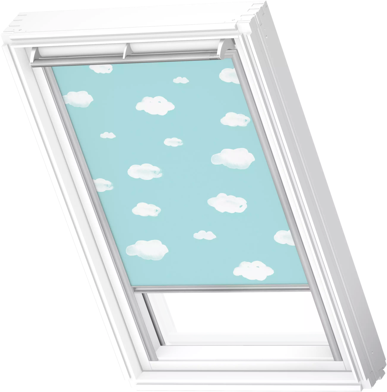 VELUX Verdunklungsrollo "DKL 4660S", U08, stufenlos positionierbarkids blauer himmel, alufarben, Rollos, alufarbene Führungsschienen & Griffleiste