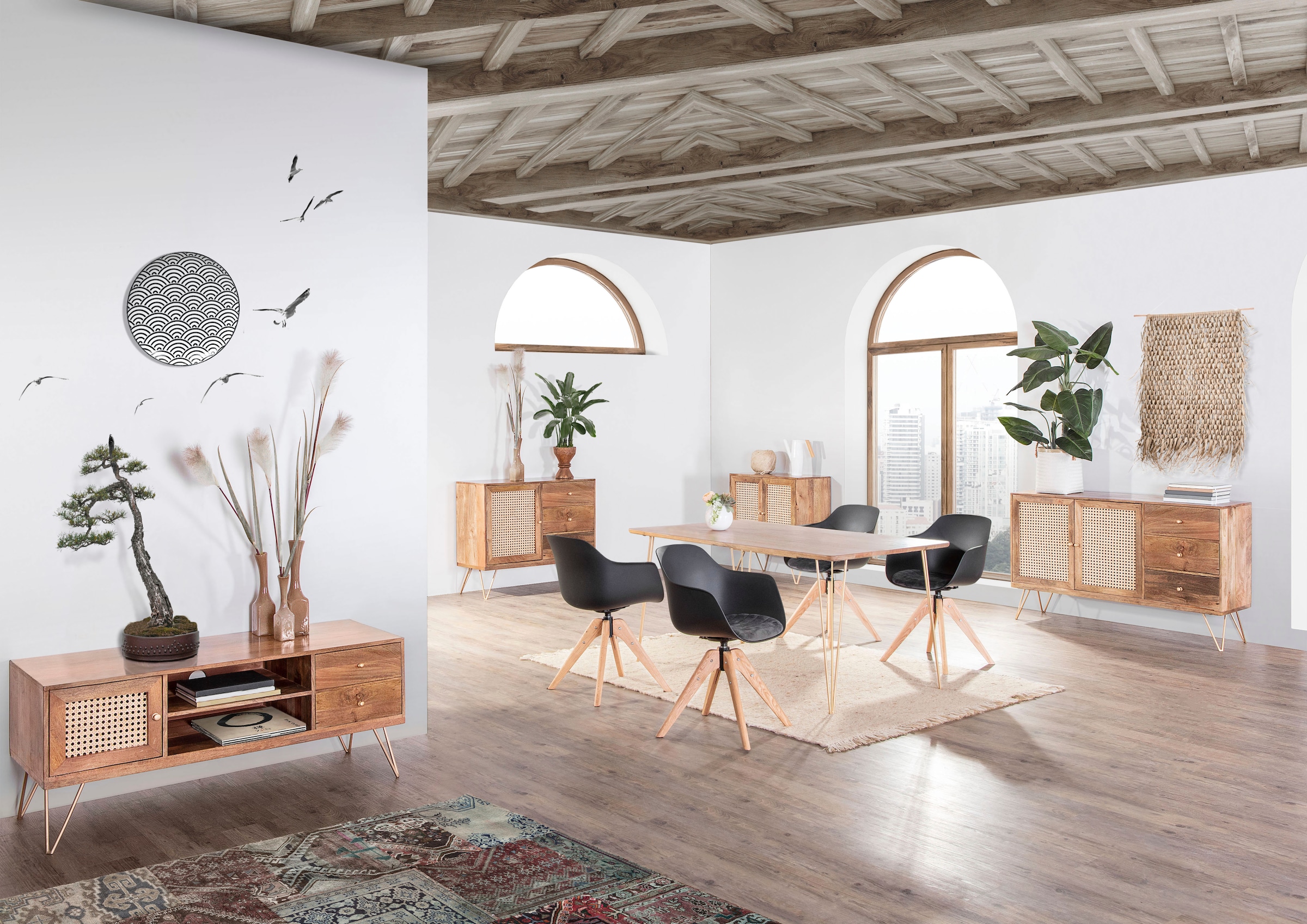 Kommode BAUR | Factory Wiener mit Gutmann »Network«, Geflecht Beinen Hairpin und Rattan