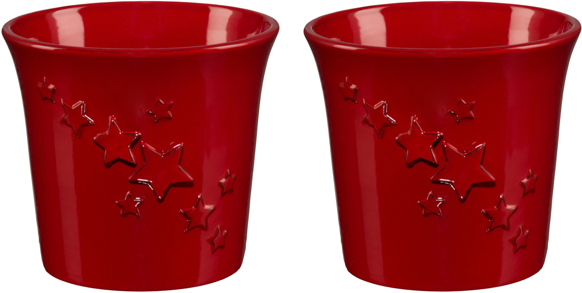 Creativ deco Übertopf "Weihnachtsdeko rot" mit Sternen-Relief günstig online kaufen