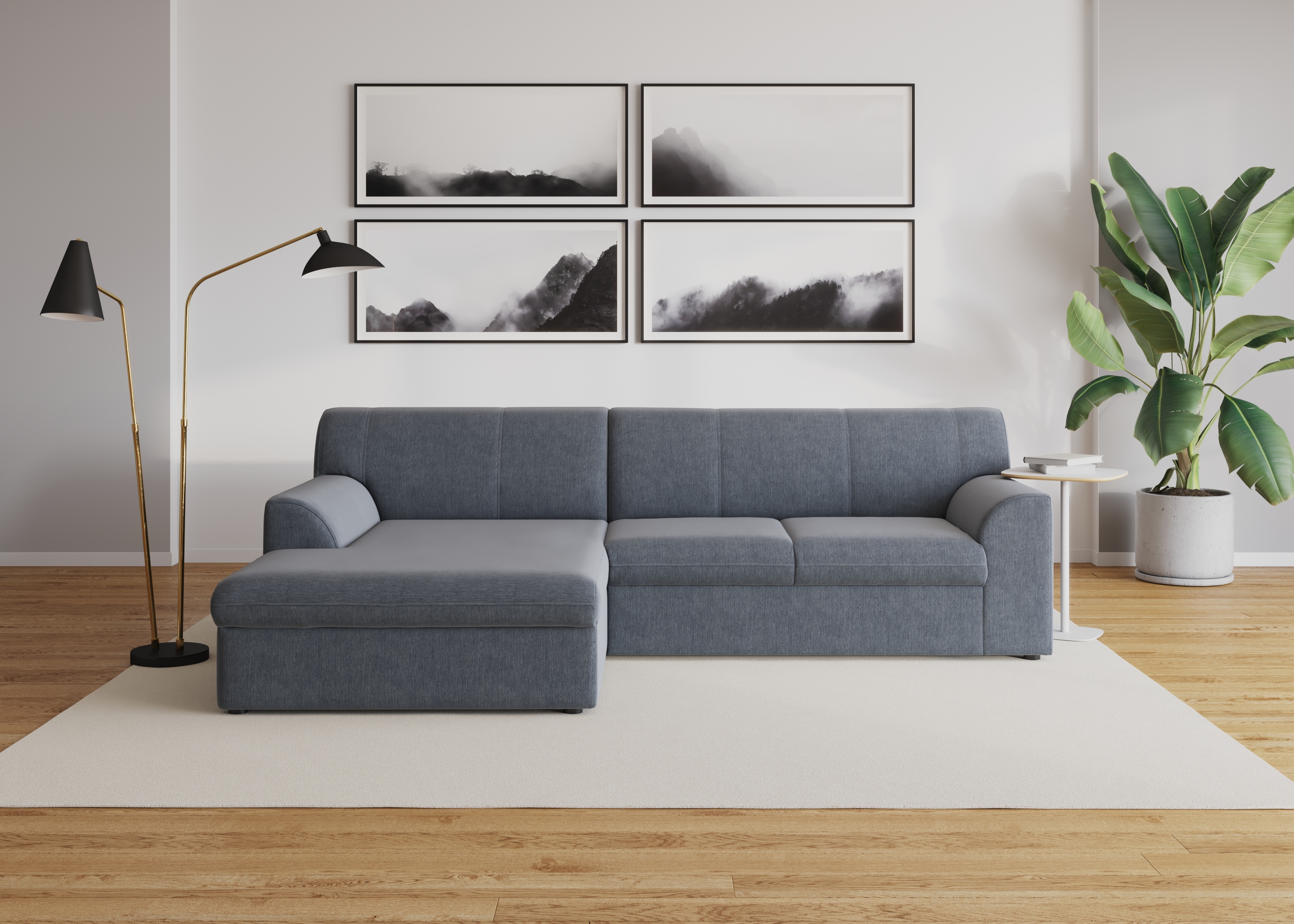 DOMO collection "Topper, elegant und zeitlos, kompaktes Stellmaß 245/155cm, L-Form" mit Recamiere, wahlweise mit Schlaffunktion