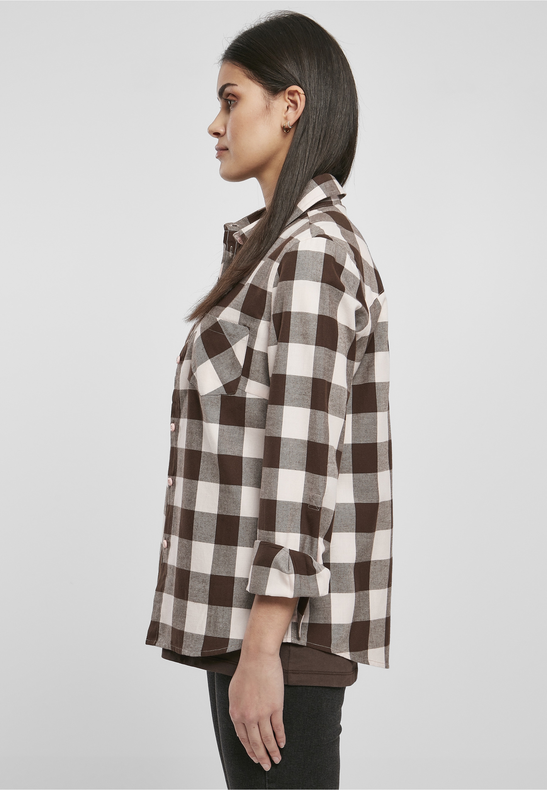 URBAN CLASSICS Kurzarmshirt »Urban Classics Damen Ladies Turnup Checked Flanell Shirt« 1 Stk.