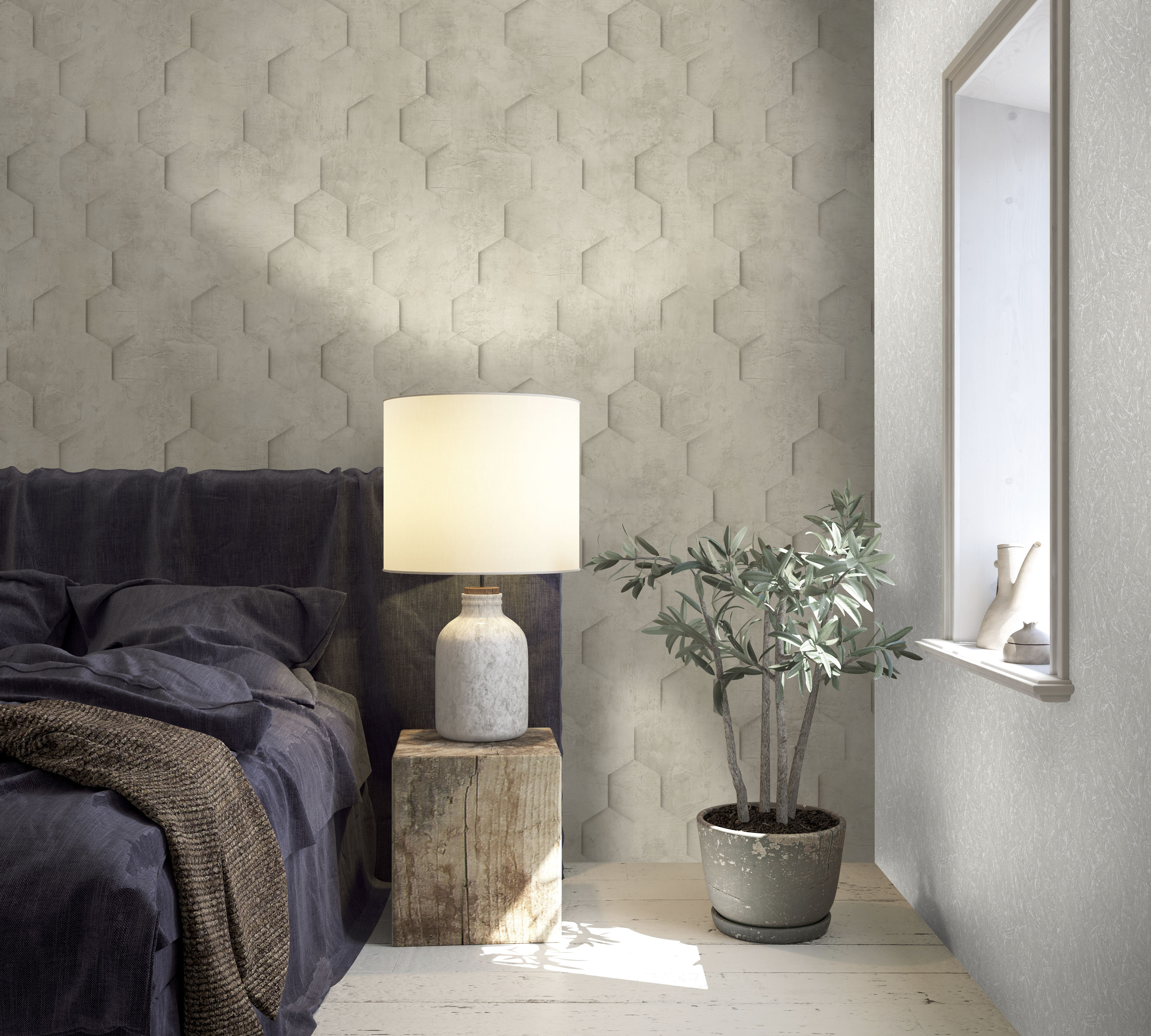 Marburg Vliestapete "Hexagon" matt strukturiert moderne Tapete für Wohnzimmer Schlafzimmer Küche