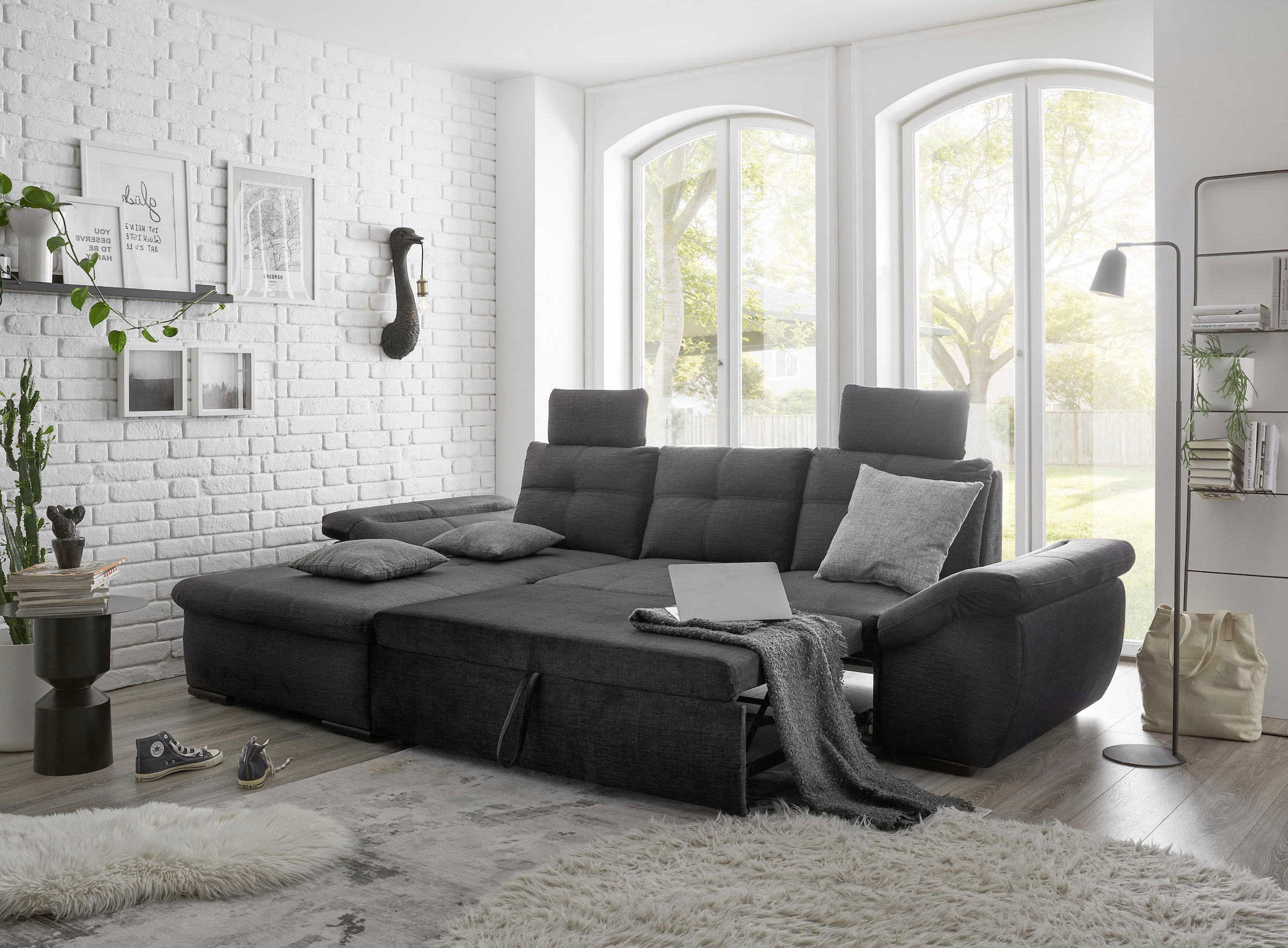 ED EXCITING DESIGN Ecksofa »Alija L-Form«, mit Bettfunktion, Armteilverstellung & Kopfstützen