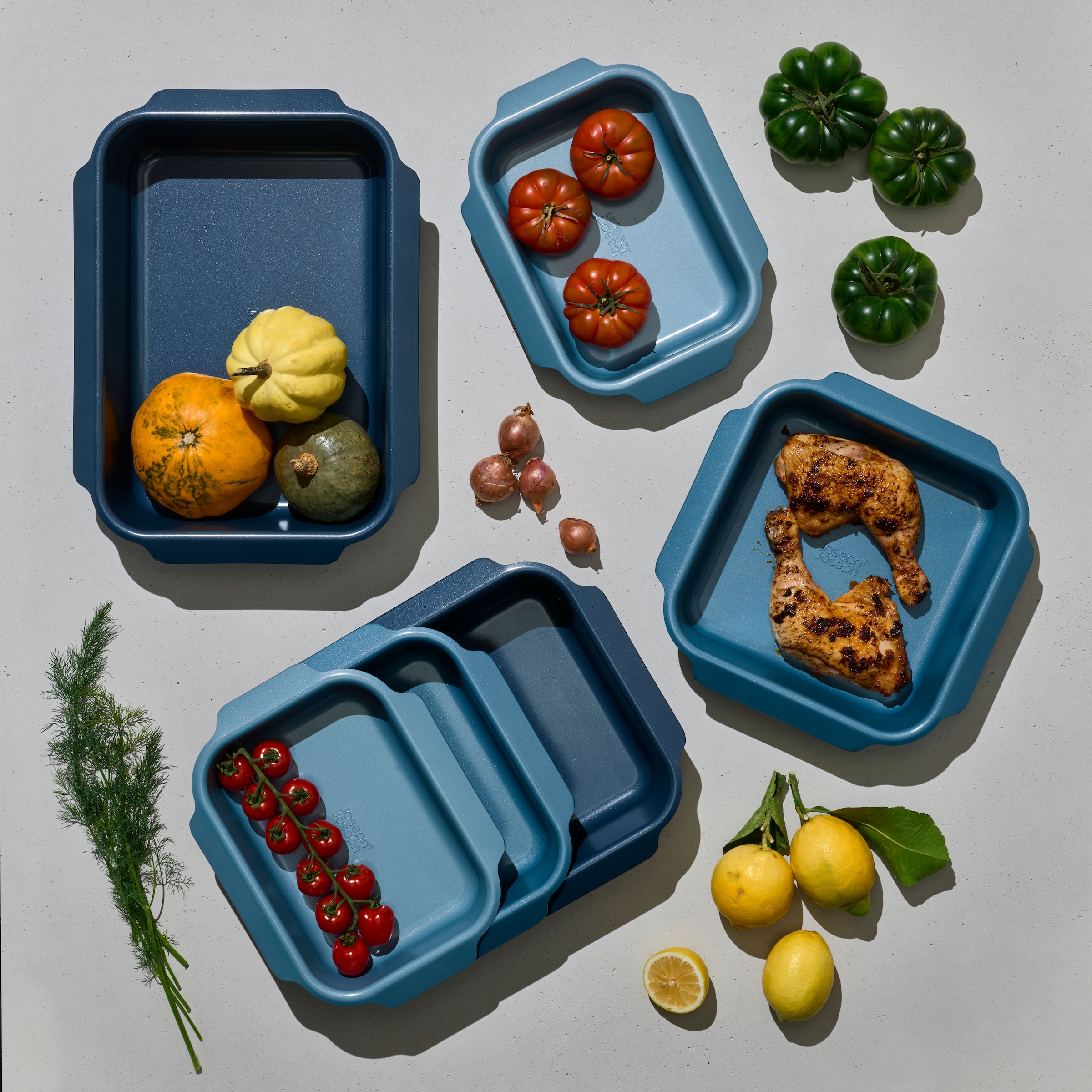 Joseph Joseph Ofenschale »Nest Oven Set, 3 stapelbare antihaftbeschichtete Bratbleche« Carbonstahl Set, 3 Stk. tlg. Stapelbar