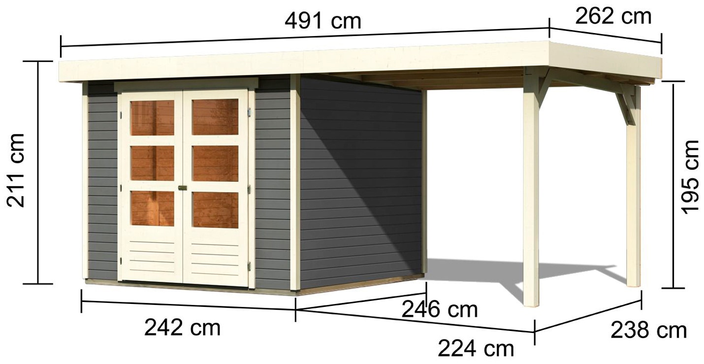 Karibu Gartenhaus »Arnis 3,5«, (Set), mit Anbaudach 2,40 cm Breite