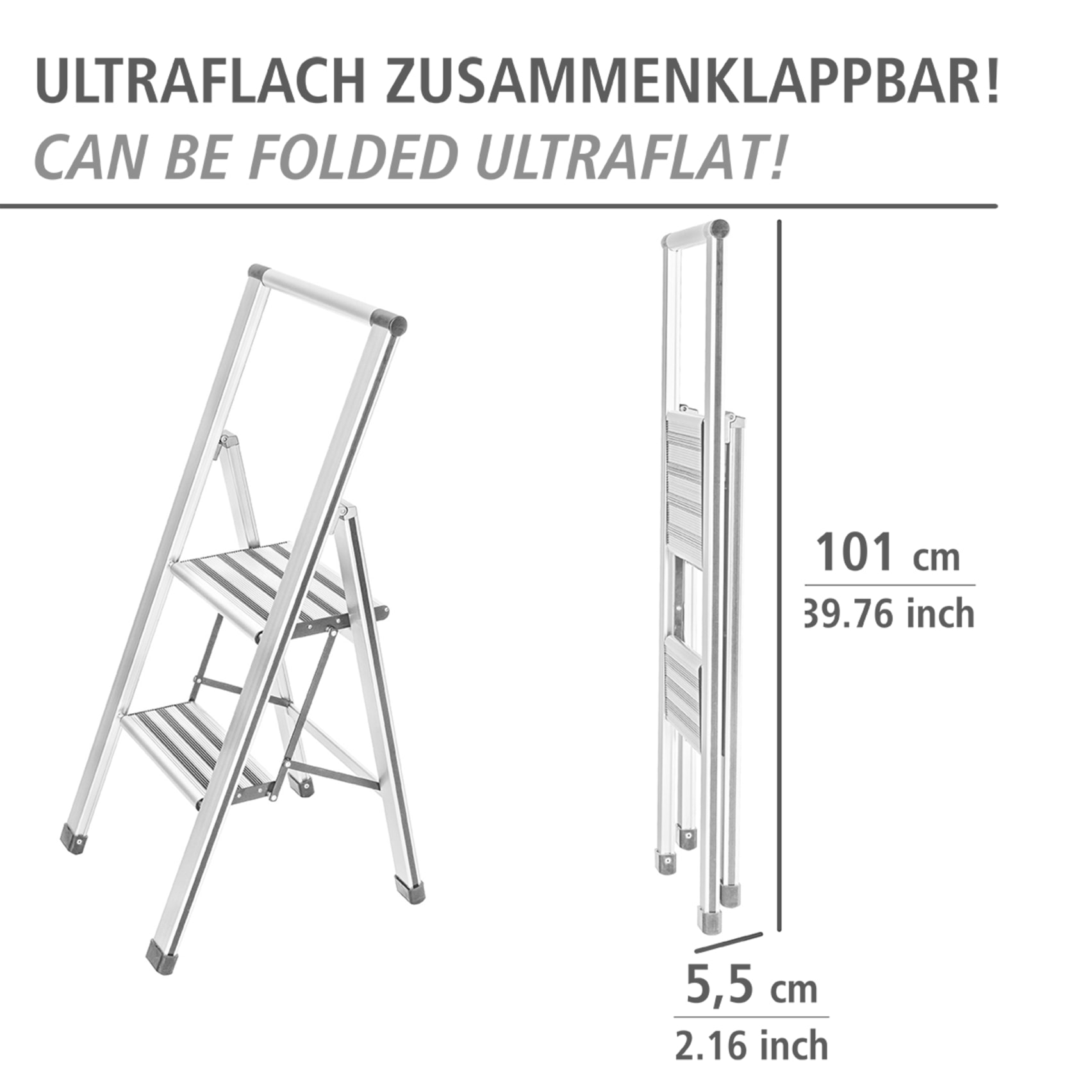 WENKO Trittleiter »Modell Alu-Design«, Klapptritt Leiter, rutschsichere XXL-Stufen, klappbar, bis 150 kg