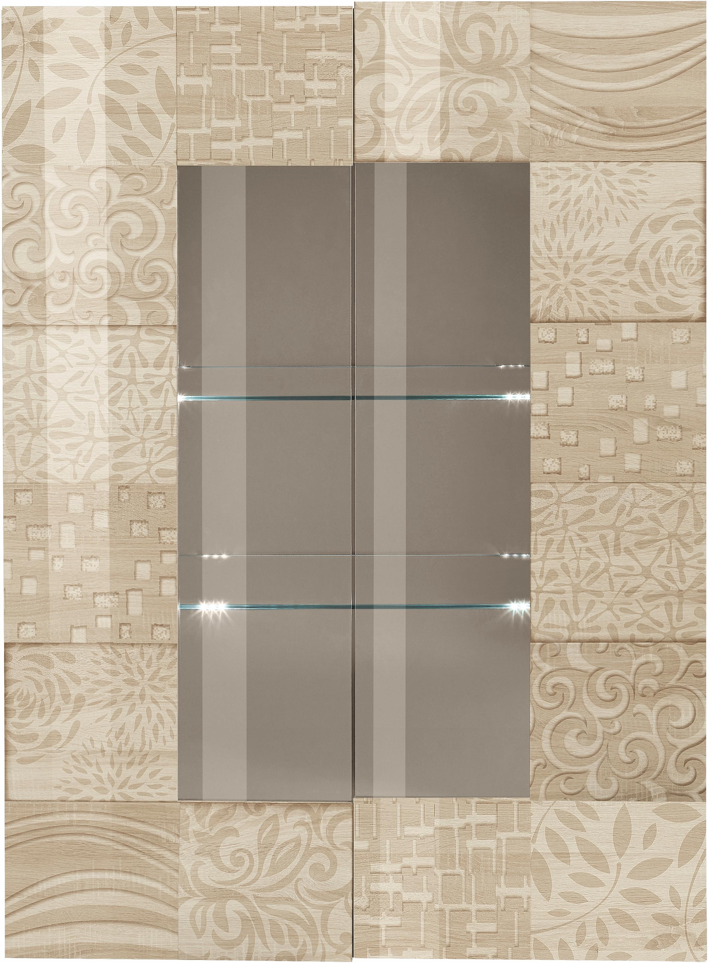 INOSIGN Vitrine »Miro«, Stauraumvitrine, Höhe 166 cm mit dekorativem Siebdruck