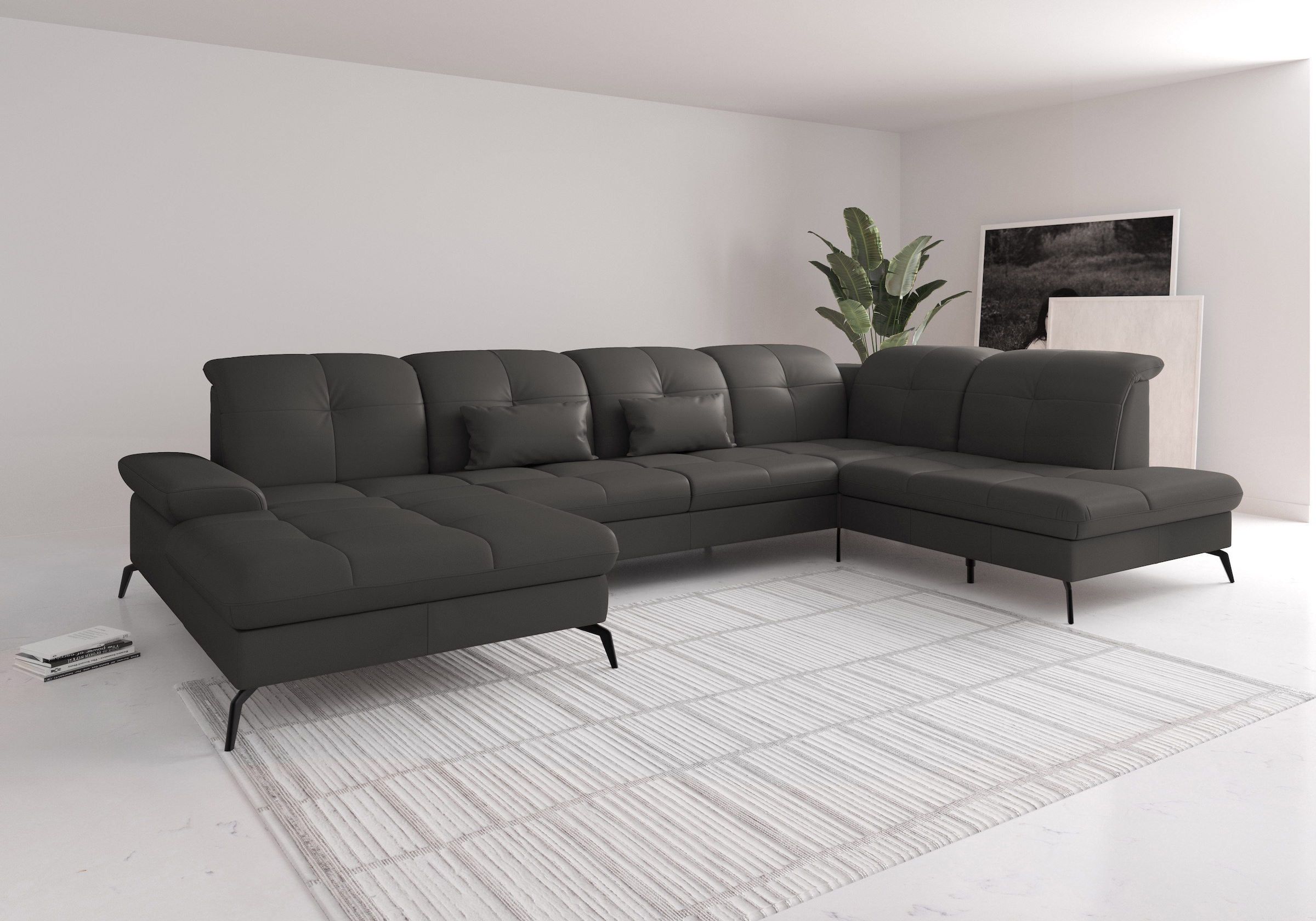 Wohnlandschaft SIT & MORE "Amica, U-Form, inkl. Sitztiefenverstellung und Armteilverstellung", grau (anthrazit), B:357cm H:90cm T:231cm, Sofas, Wohnlandschaft, wahlweise mit Kopfteilverstellung, Bettfunktion und Bettkasten 7