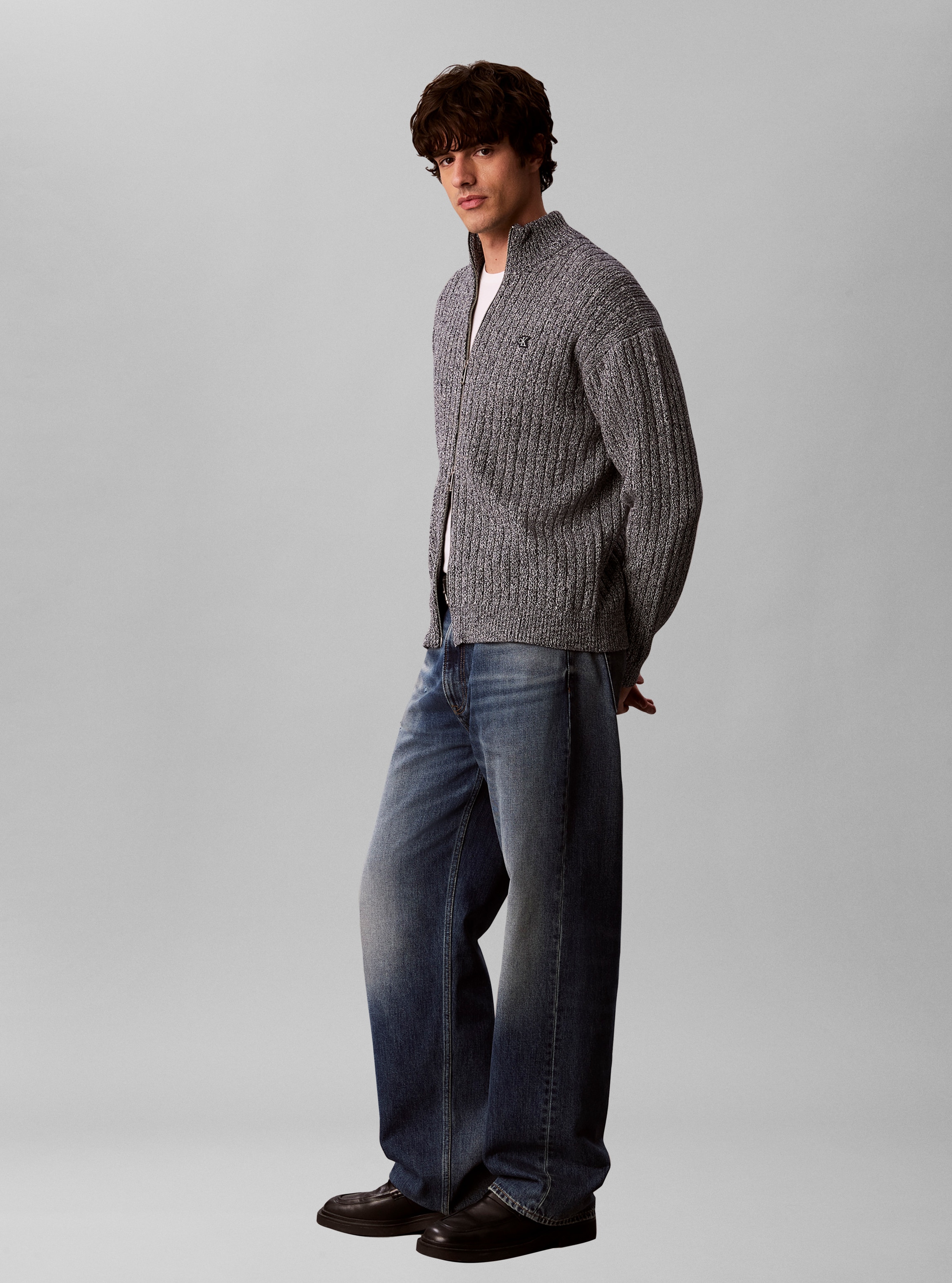 Calvin Klein Jeans Rundhalspullover »VERTICAL TEXTURE COTTON« Regular fit mit 2-Wege-Reißverschluss