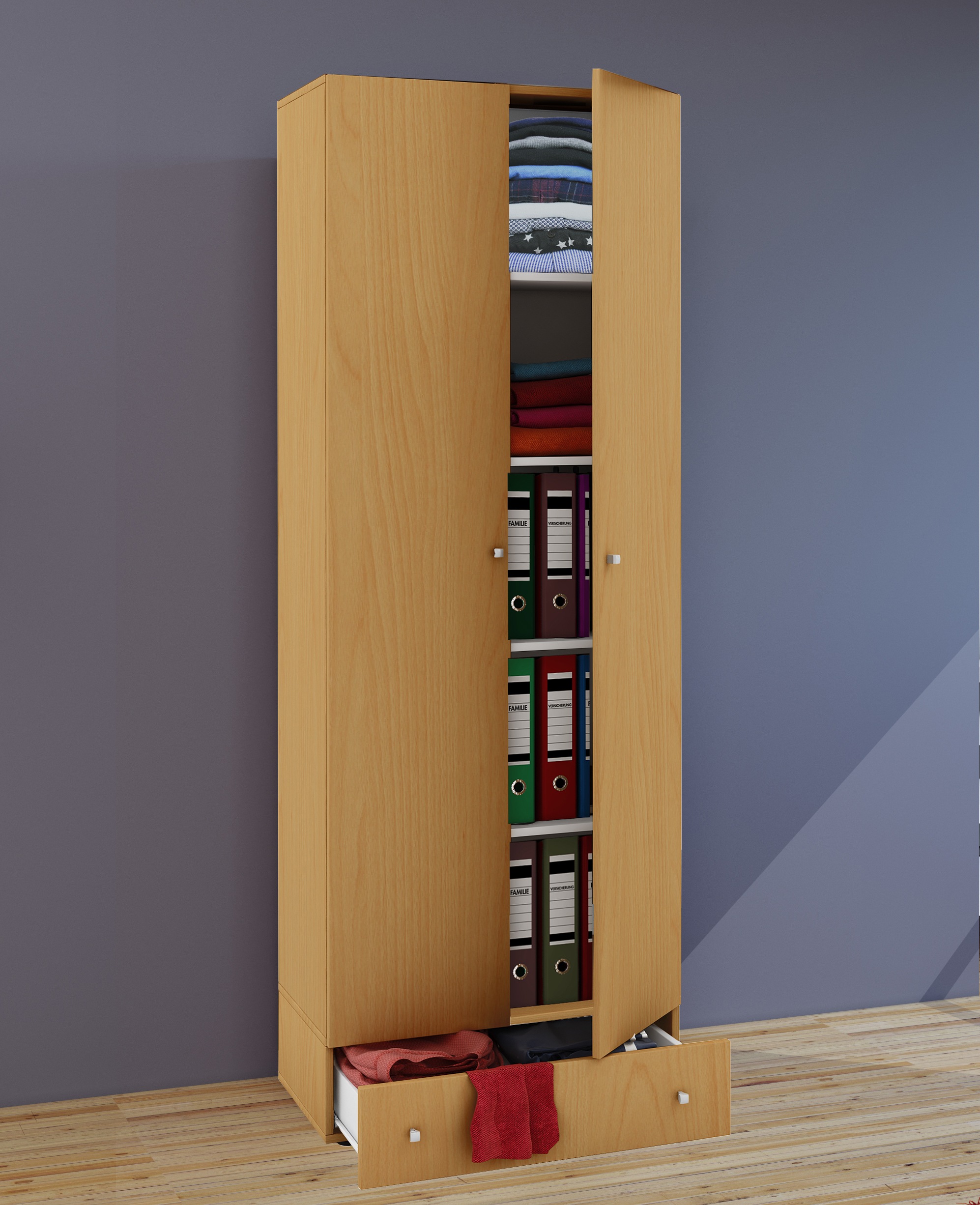 VCM Kleiderschrank »VCM Holz Kleiderschrank | 5 Fächer mit Schublade | 2 Drehtüren | Maße ca. B. 70 x H. 196 x T. 40 cm ¿ Vandol S«, (1 St.)