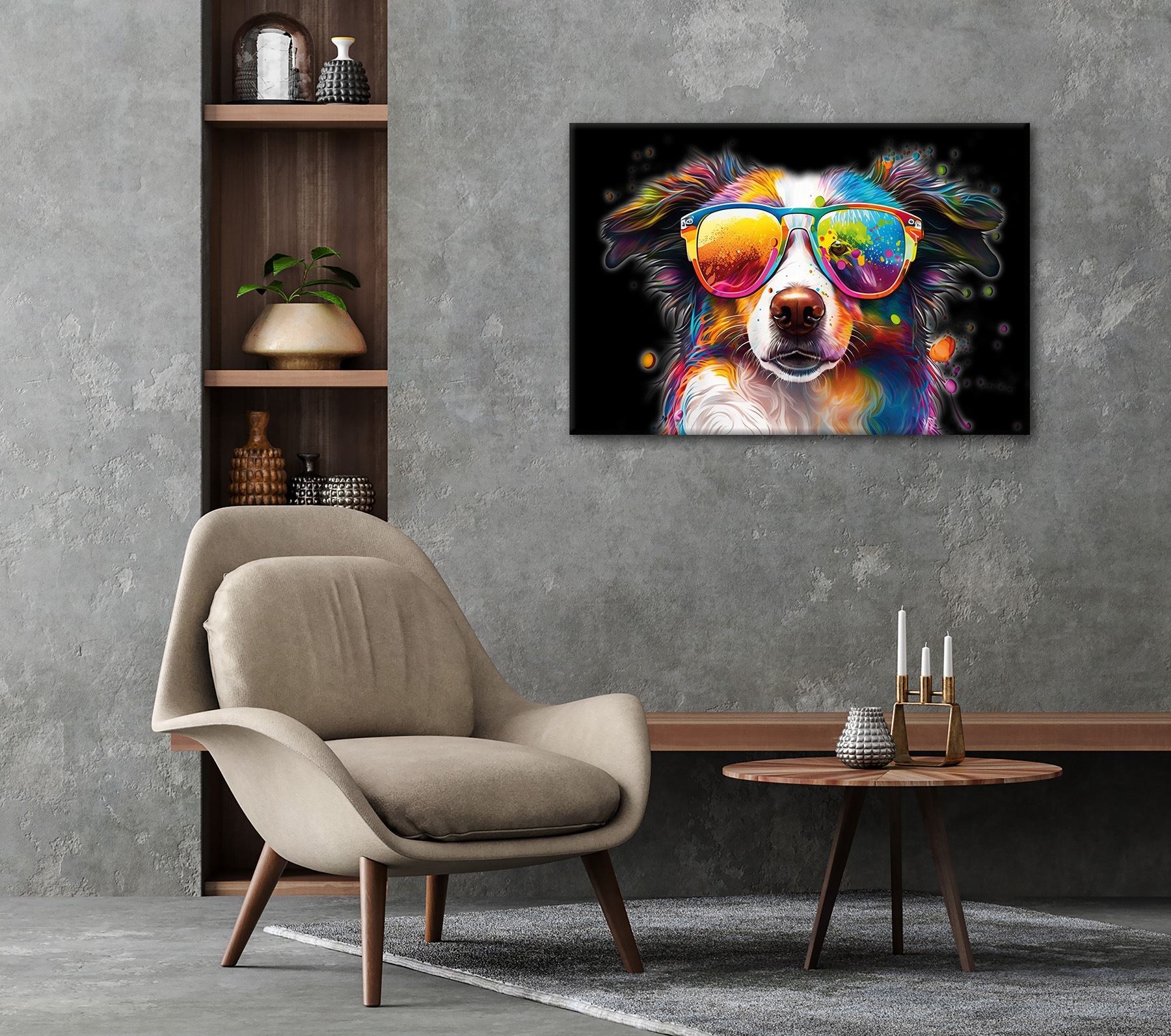 Bönninghoff Leinwandbild »Wandbild BUNTER HUND 60x90 cm – Leinwandbild Keilrahmen Deko modern« Humor | Hunde | Hundebilder | Pop Art | Tiere 1 Stk. tlg. auf Keilrahmen gespannt
