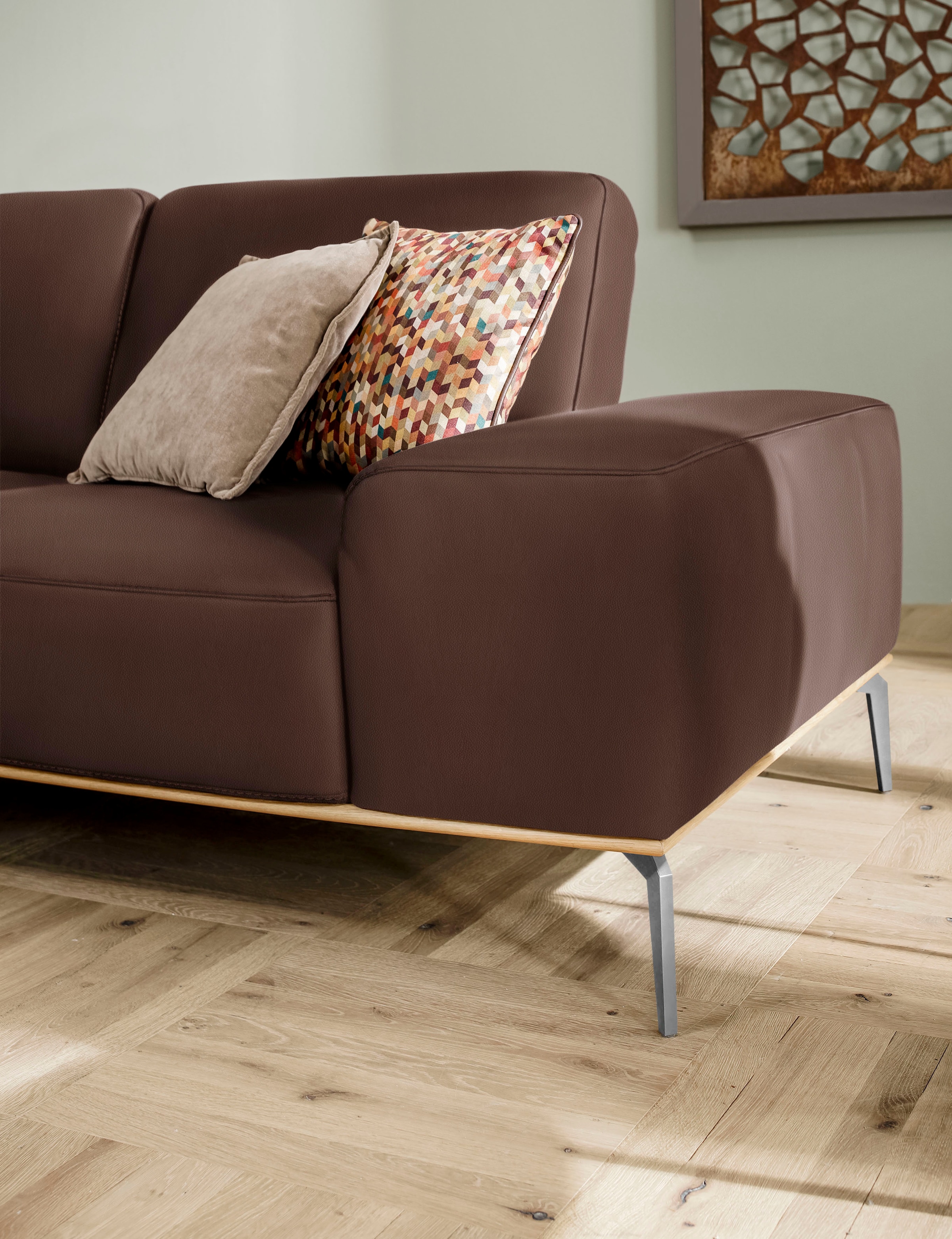 W.SCHILLIG Ecksofa »run, Designsofa, bequem, L-Form«, mit elegantem Holzsockel, Füße in Chrom glänzend, Breite 299 cm