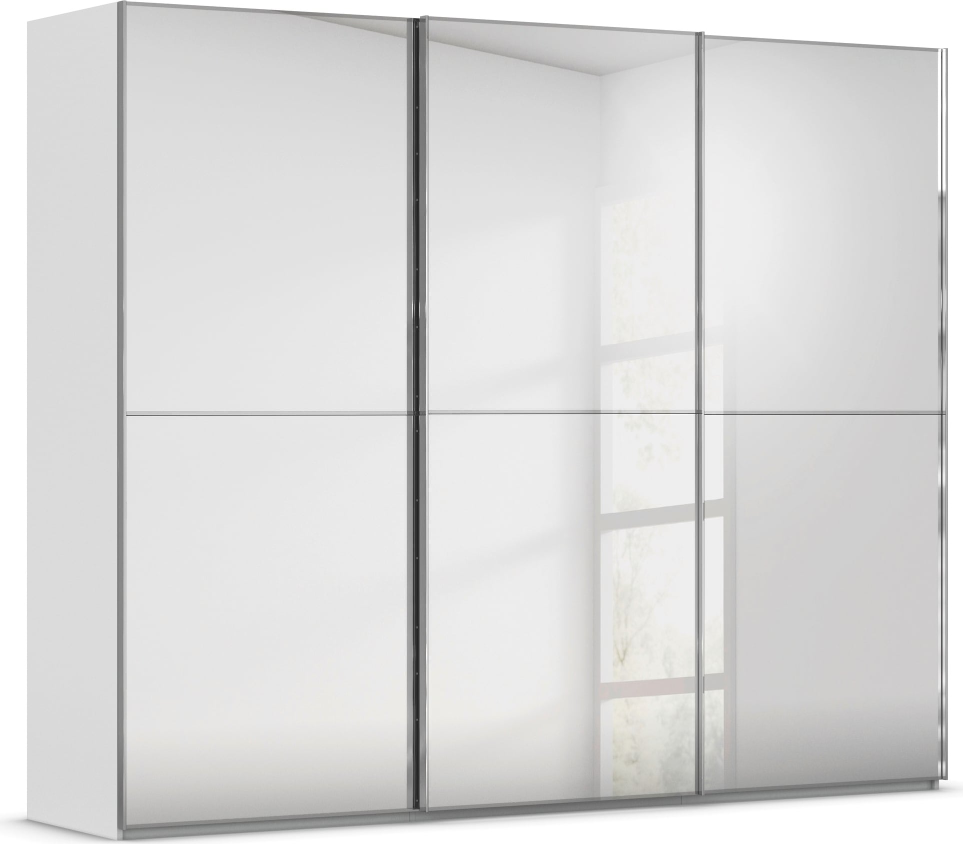 rauch Schwebetürenschrank "Kleiderschrank Schrank Garderobe Schlafzimmerschrank SCALE-DUO" edle zweigeteilte Türen Spiegelfront und 3 Zierleisten MADE IN GERMANY