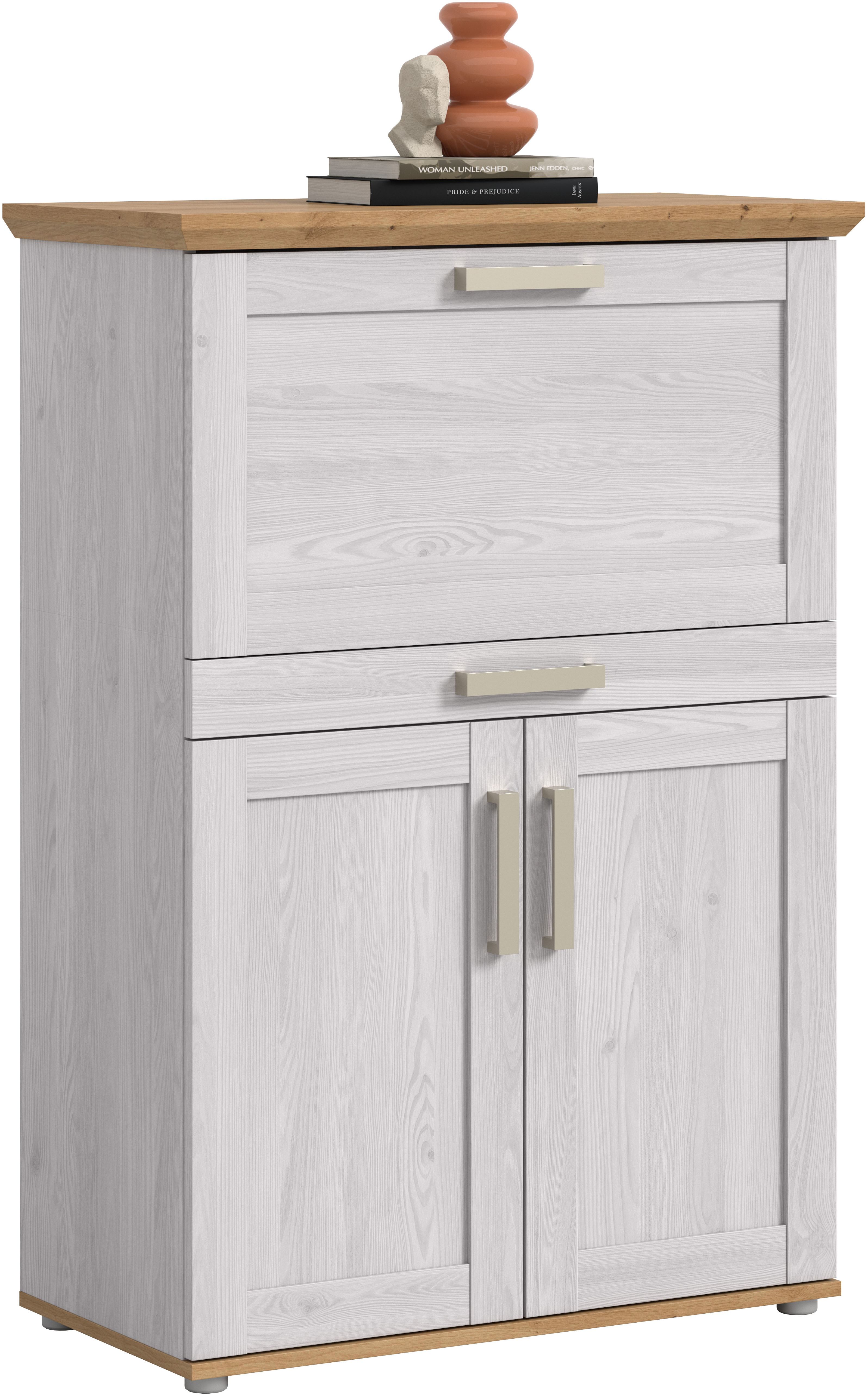 Home affaire Sekretär "COSENZA, Höhe 122 cm, 2 Türen, 1 Klappe, 1 Schubkasten, 5 Fächer" in Landhausoptik, mit weiteren Artikel der Serie kombinierbar, Schreibtisch, Home-Office, Kommode, Schrank, Midischrank