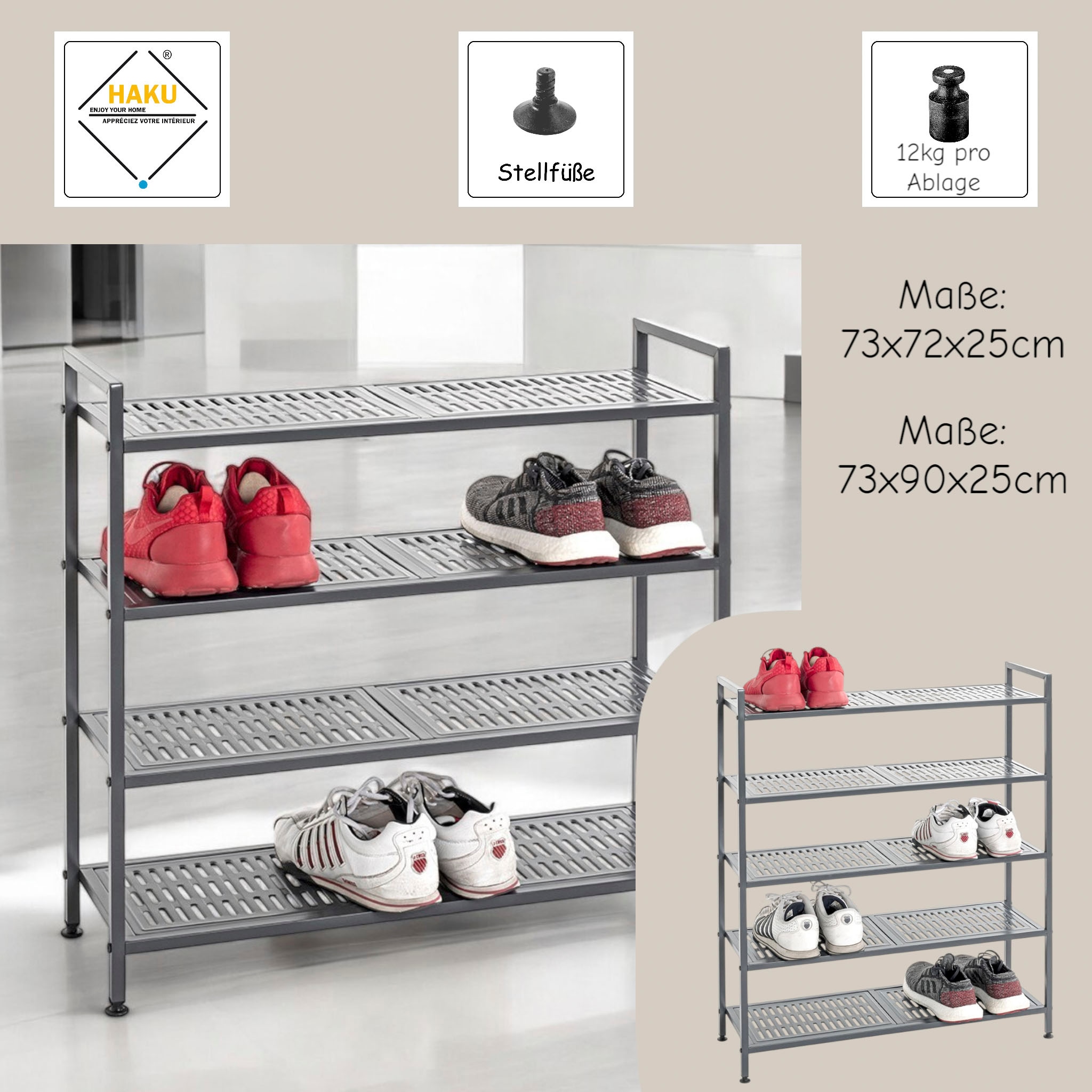 HAKU Schuhregal »Schuhaufbewahrung« 1 Stk. tlg. rechteckig - aus Metall Anthrazit - B/T/H 73/25/72 cm