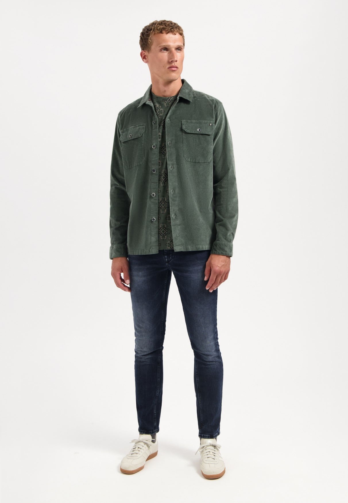 NO EXCESS Langarmhemd »No Excess Samt-Overshirt mit Knöpfen«