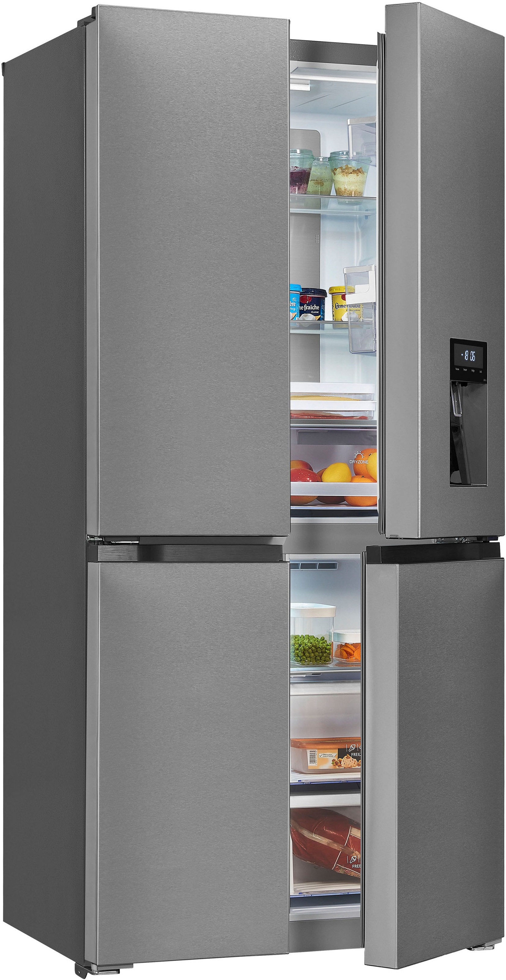 exquisit Multi Door »MD430-100-WS-200E inoxlook«, 432 L Volumen, Total NoFrost, Schnellgefrieren, 4 Sterne