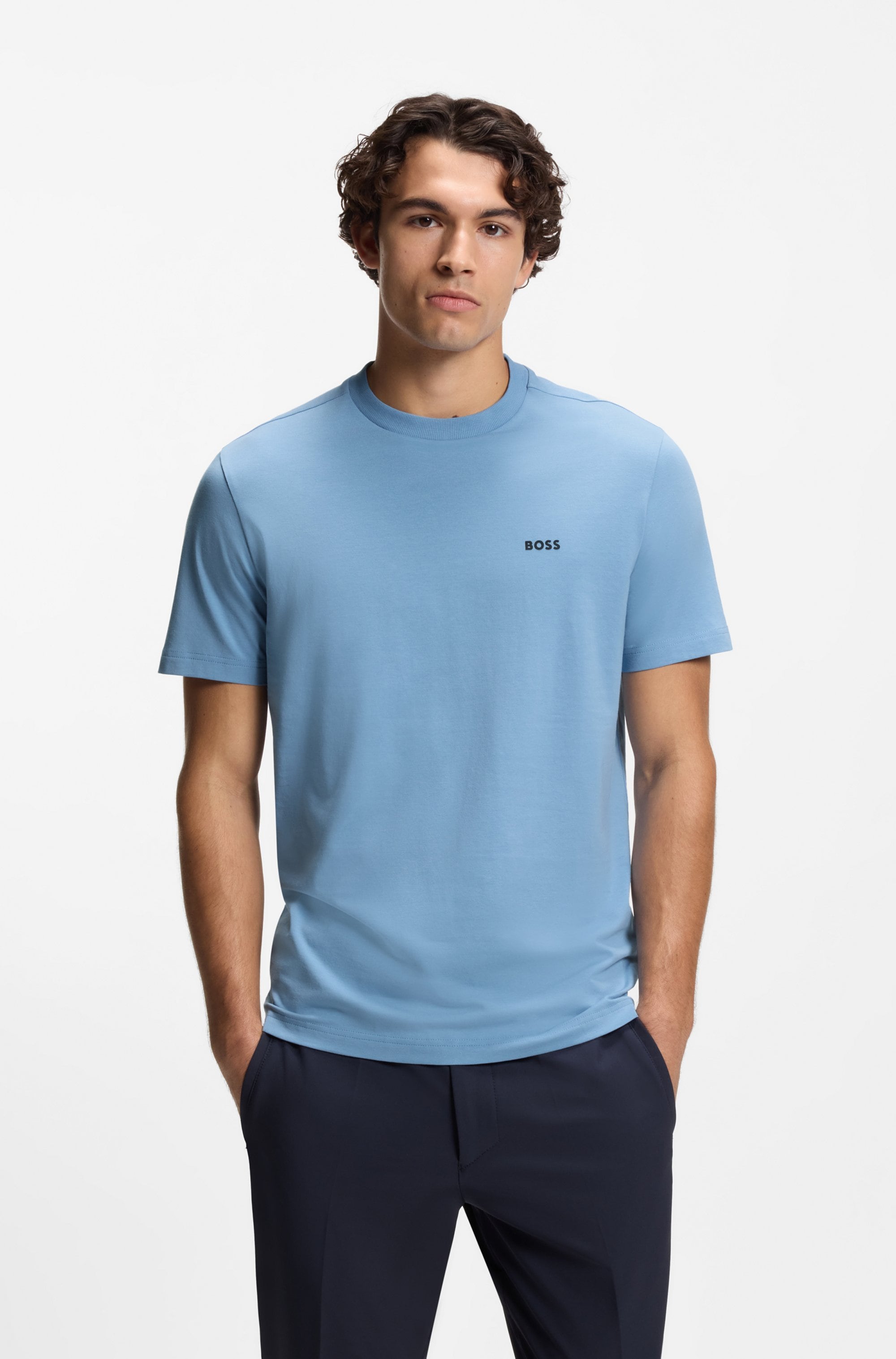 BOSS GREEN "Tee Regular Fit" Stretch Jersey Cotton, Logo on Chest, Rundhals