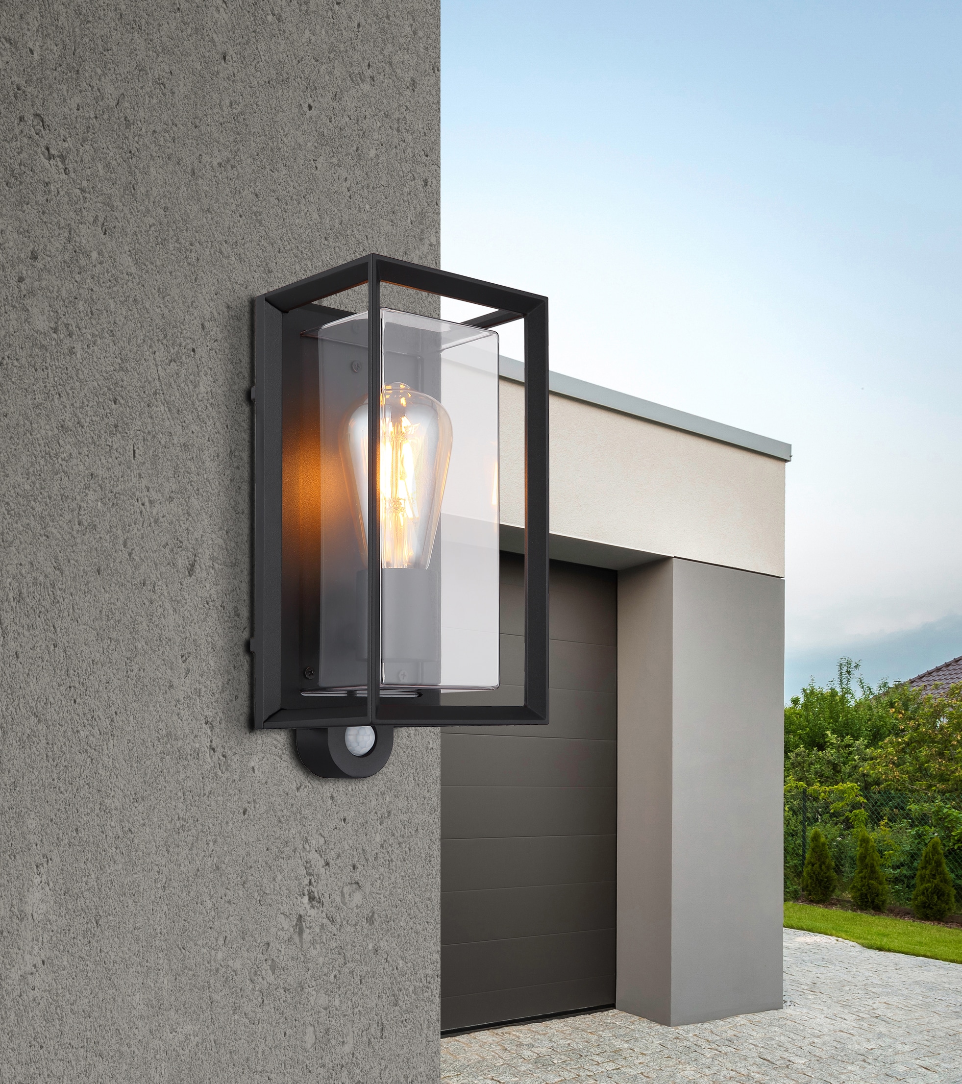 GLOBO LIGHTING Außen-Wandleuchte »LOGANA«, Leuchtmittel E27 | ohne Leuchtmittel, Außenlampe/schwarz/Sensor/IP44/Terrasse/Wand