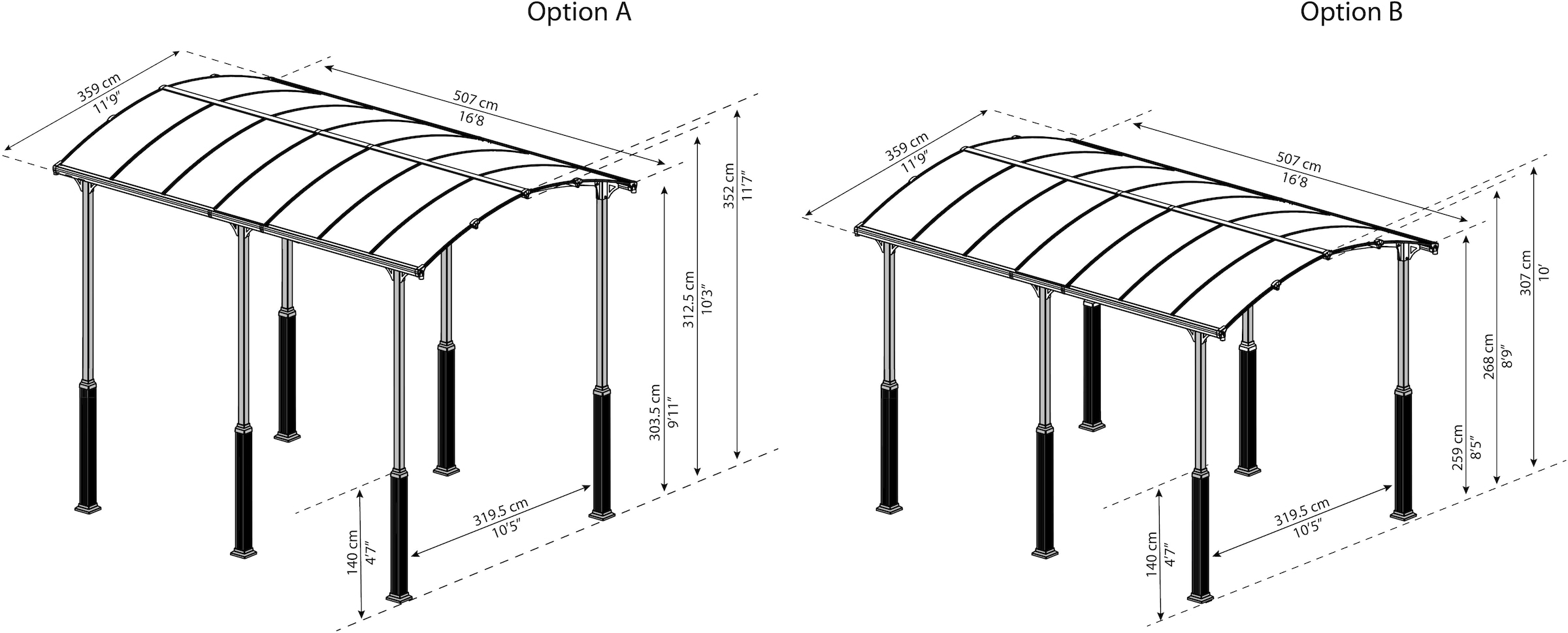 Palram - Canopia Einzelcarport »Alpine«, Aluminium, 319 cm, Anthrazit, wartungsfrei