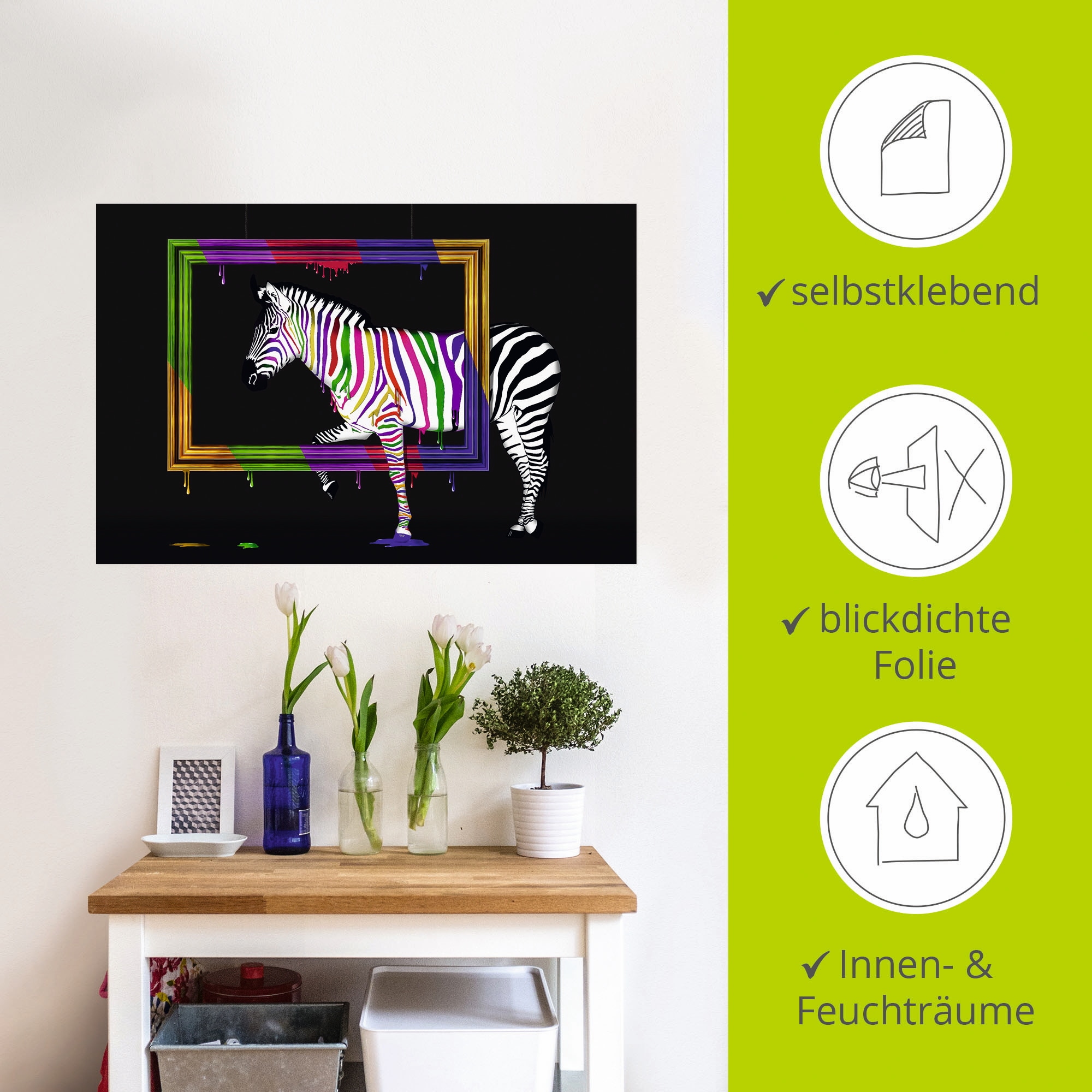 Artland Wandbild »Das Regenbogen Zebra«, Animal Fantasy, (1 St.), als Leinwandbild, Poster, Wandaufkleber in verschied. Größen