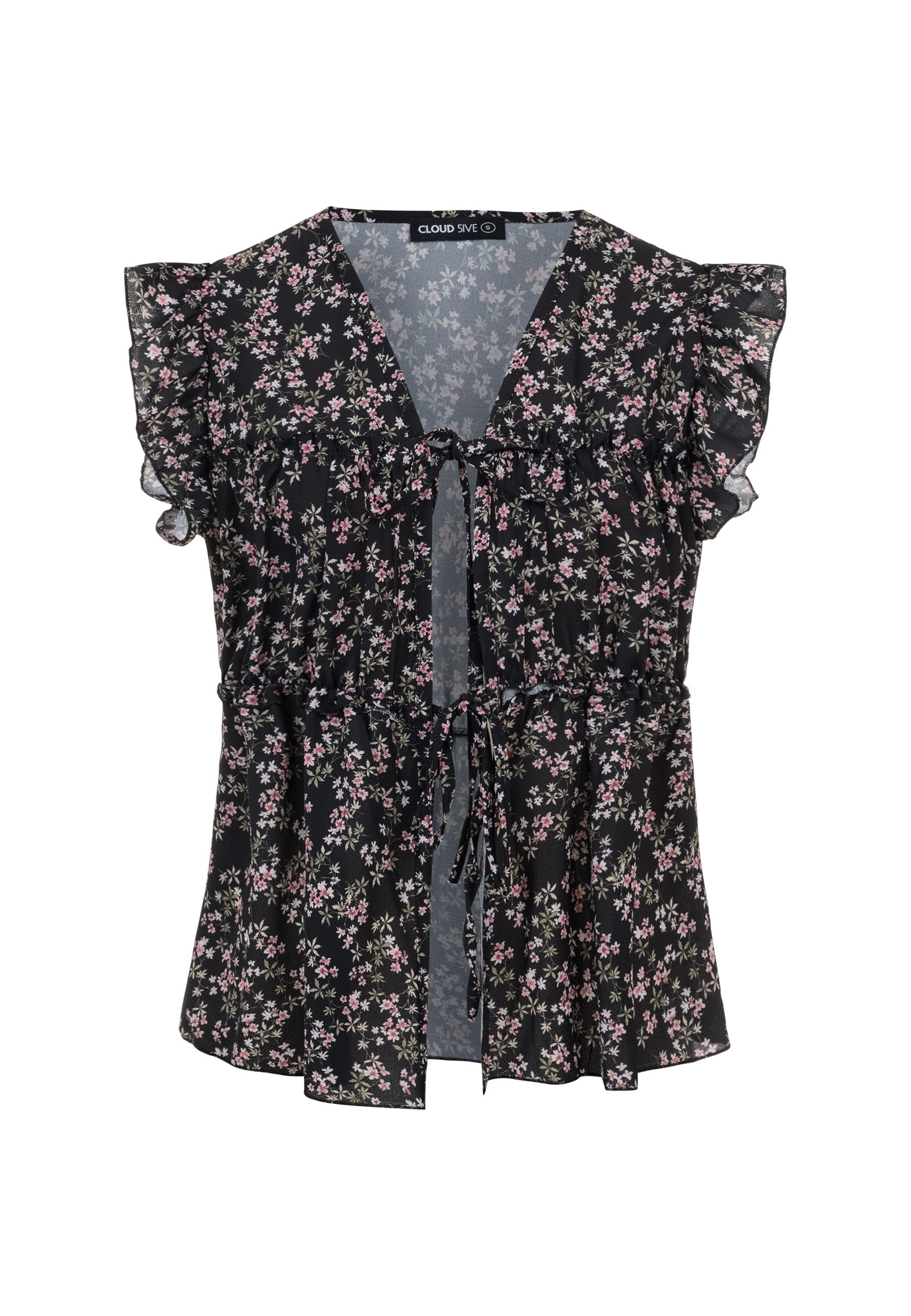 CLOUD 5IVE Shirttop "CLOUD 5IVE Ruffle Sleeve Tie Top"