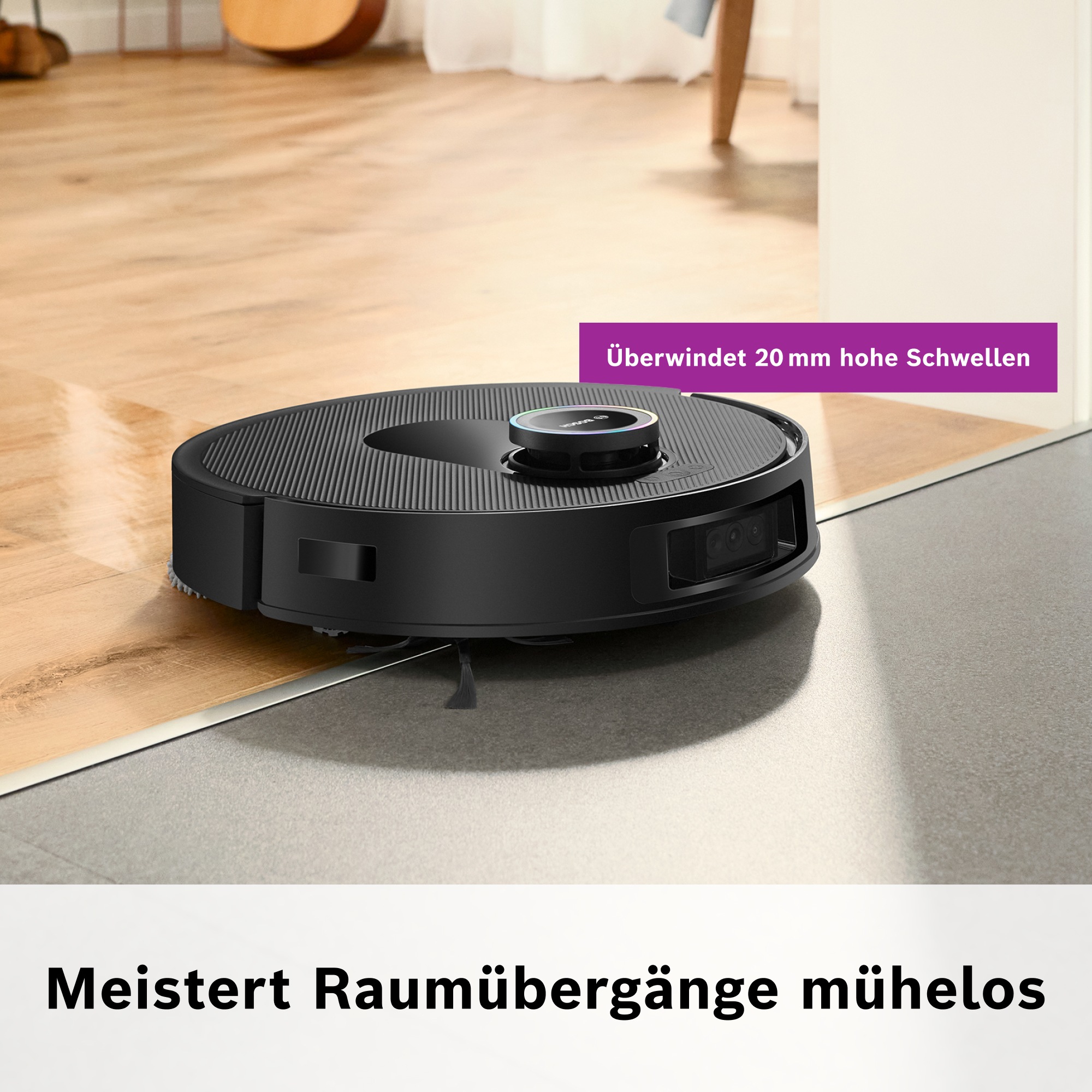 BOSCH Saugroboter »Spotless Max Cam BCRDW3BX, rotierende Wischpads, 70°C Selbstreinigung«, Datensicherheit, 11.000 Pa Saugkraft, Absaugstation, Kamera
