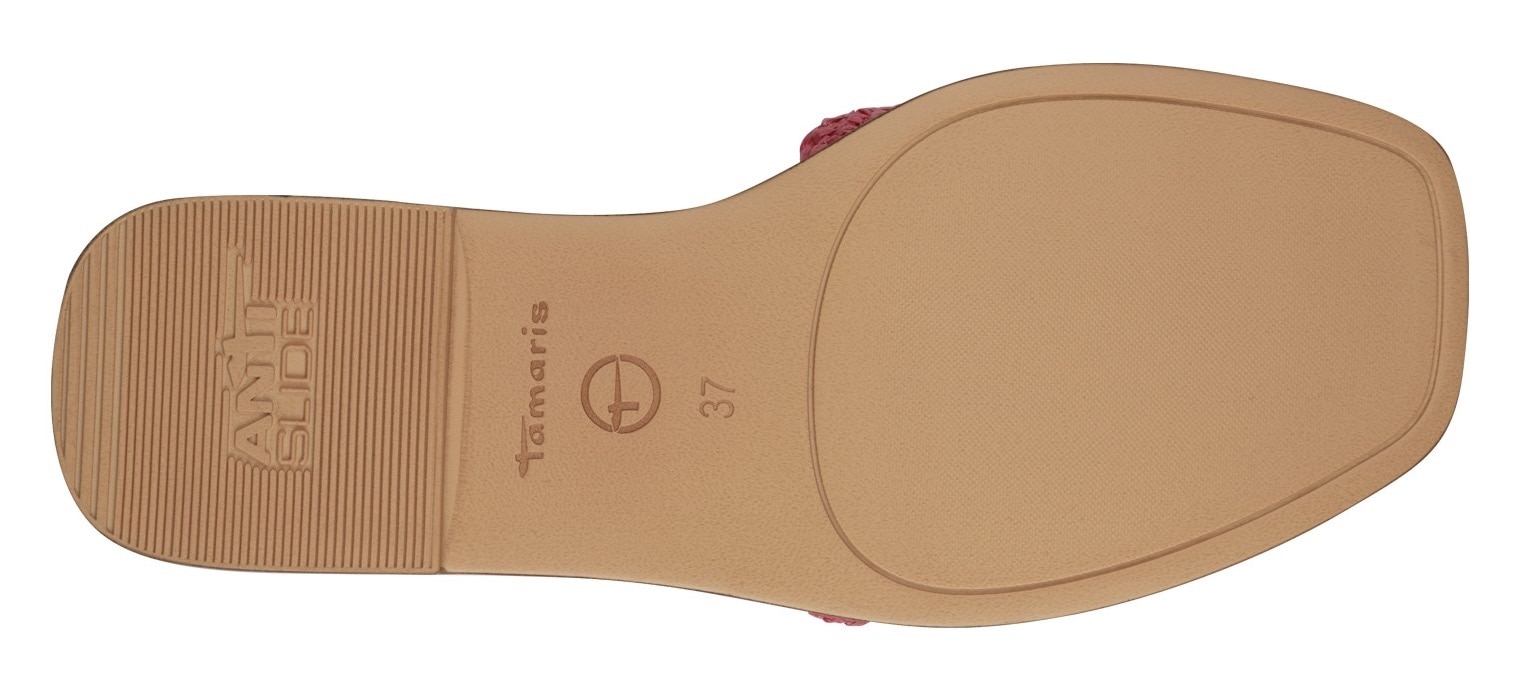 Tamaris Pantolette, Blockabsatz, Sommerschuh, Strandschuh, zweifarbige Bast-Umrandung