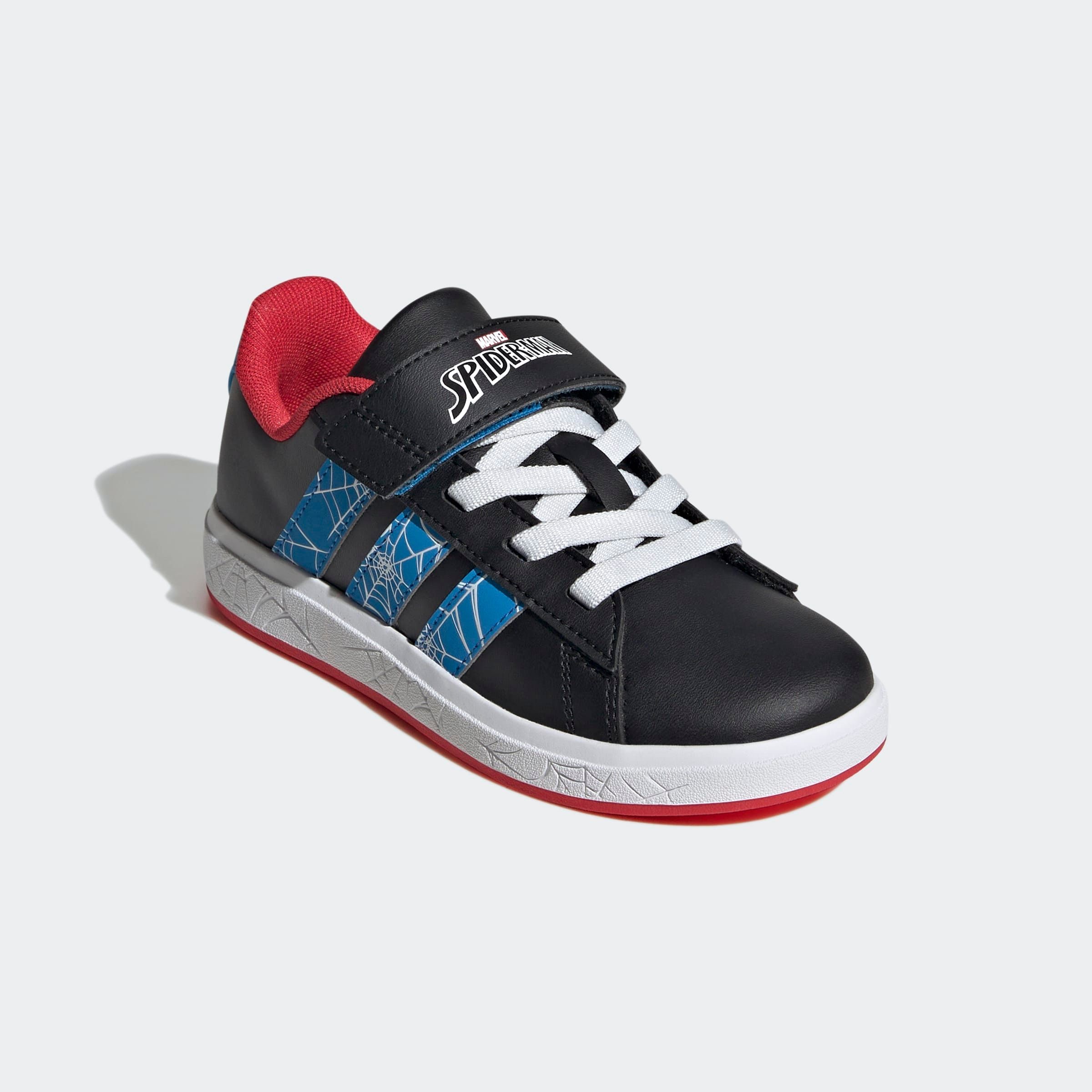 Klettschuh ADIDAS SPORTSWEAR "ADIDAS MARVEL SPIDER-MAN GRAND COURT", Mädchen, Gr. 35, schwarz (core schwarz, bright blau, pure ruby), Synthetik, Schuhe Klettschuh, für Kinder & Jugendliche
