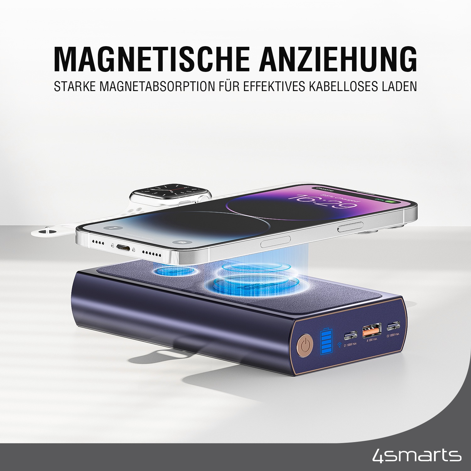 4smarts Powerbank »Powerbank Graphene Pro UltiMag 24000mAh 240W«, 4smarts Powerbank Graphene Pro UltiMag 24000mAh 240W,kobalt, 5000 mAh