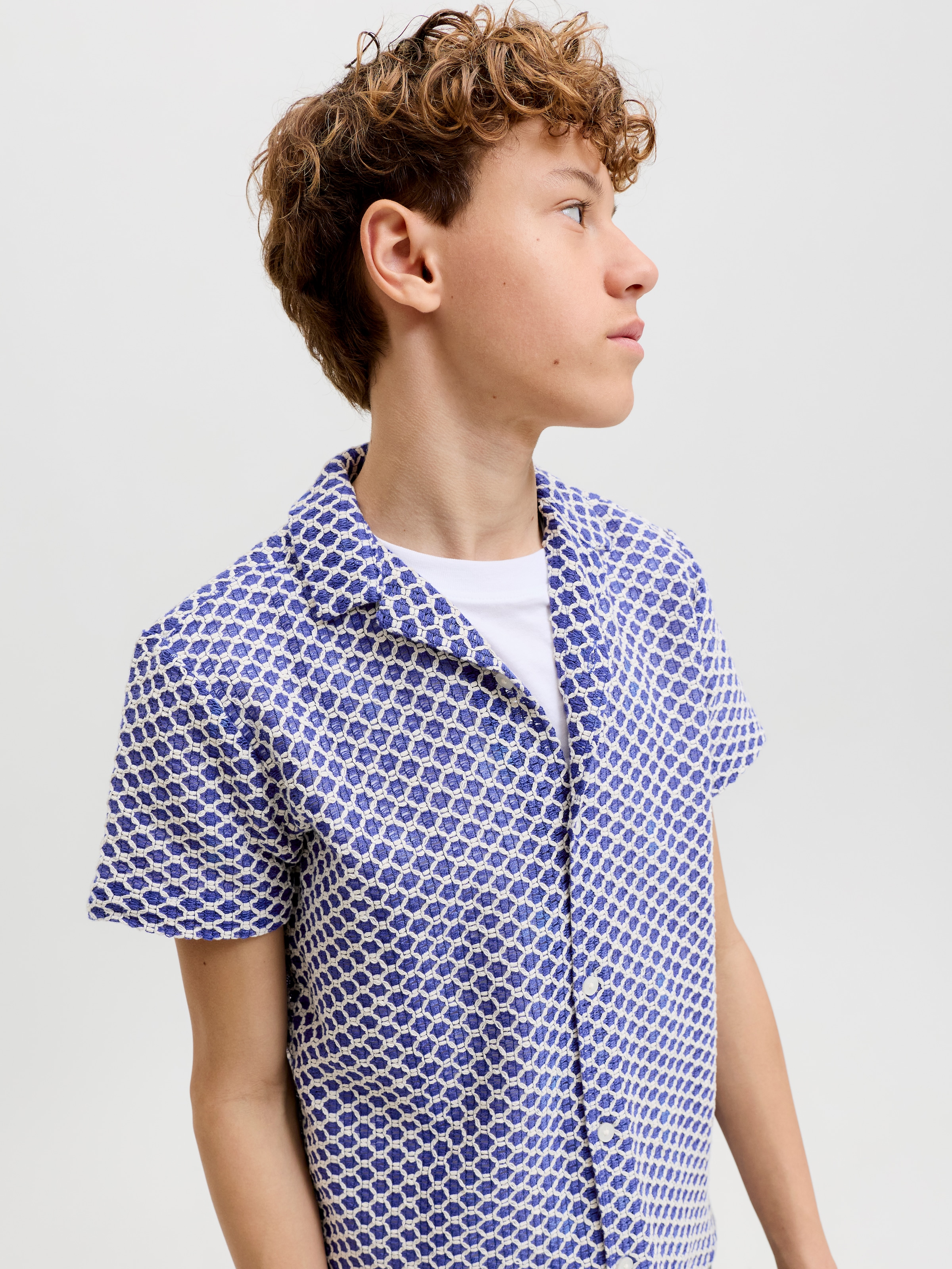Jack & Jones Junior Kurzarmhemd »JORMONTAUK CROCHET SHIRT SS SA26 JNR« Baumwollmischung, locker geschnitten
