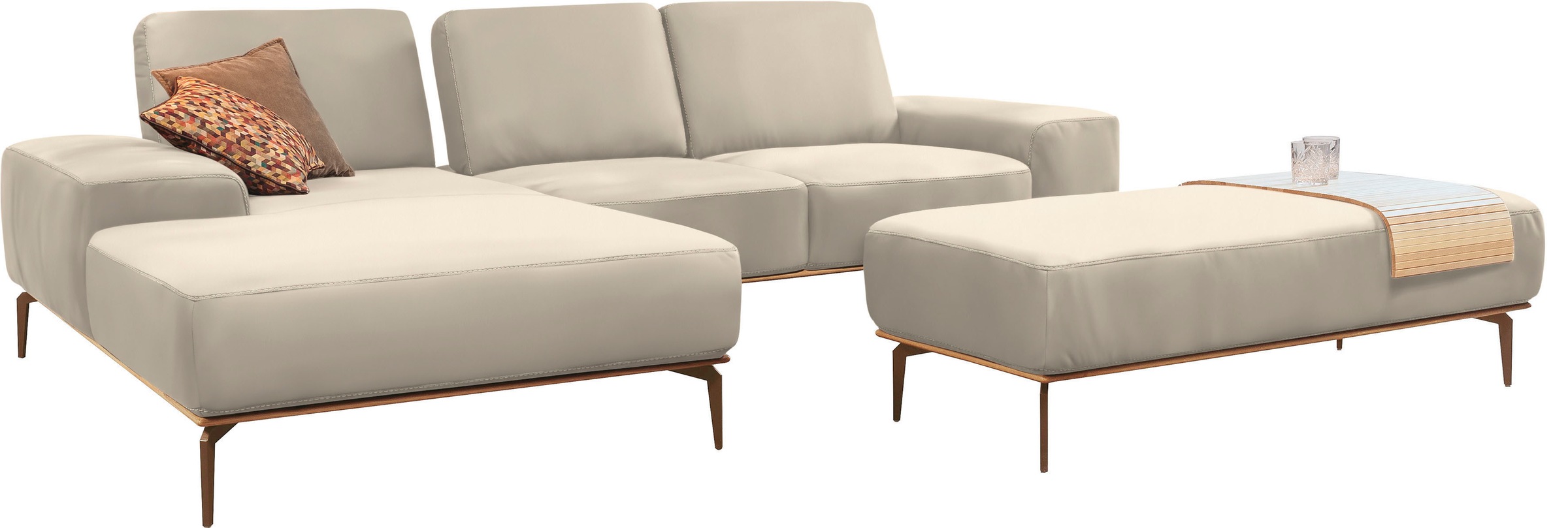 W.SCHILLIG Ecksofa »run, Designsofa mit tollem Sitzkomfort, bequem, L-Form«, mit Holzsockel, Füße in Bronze pulverbeschichtet, Breite 279 cm