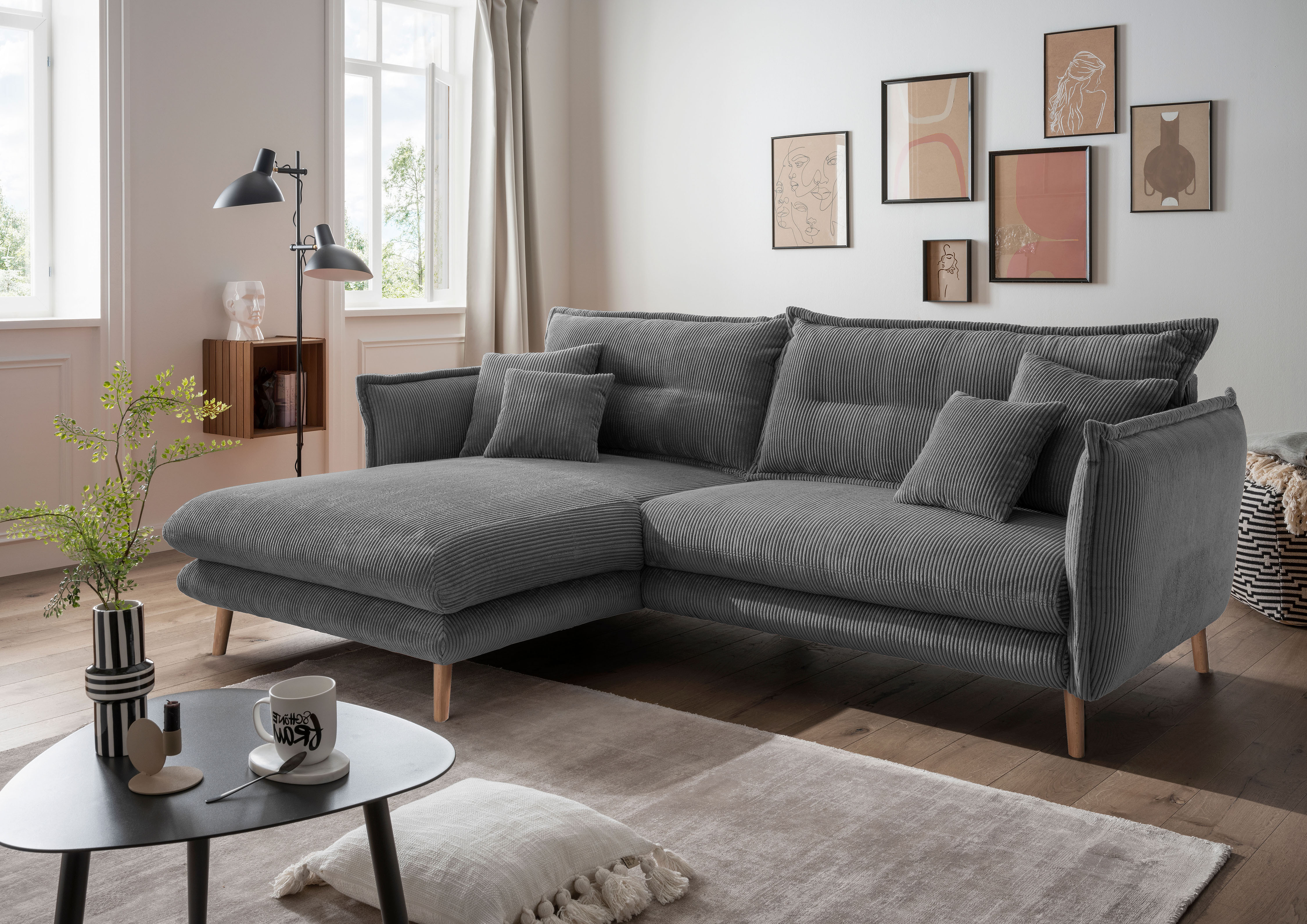 Home affaire Ecksofa "Levke, 255 x 180 cm, modern und bequem" zwei verschiedene Fußfarben wählbar