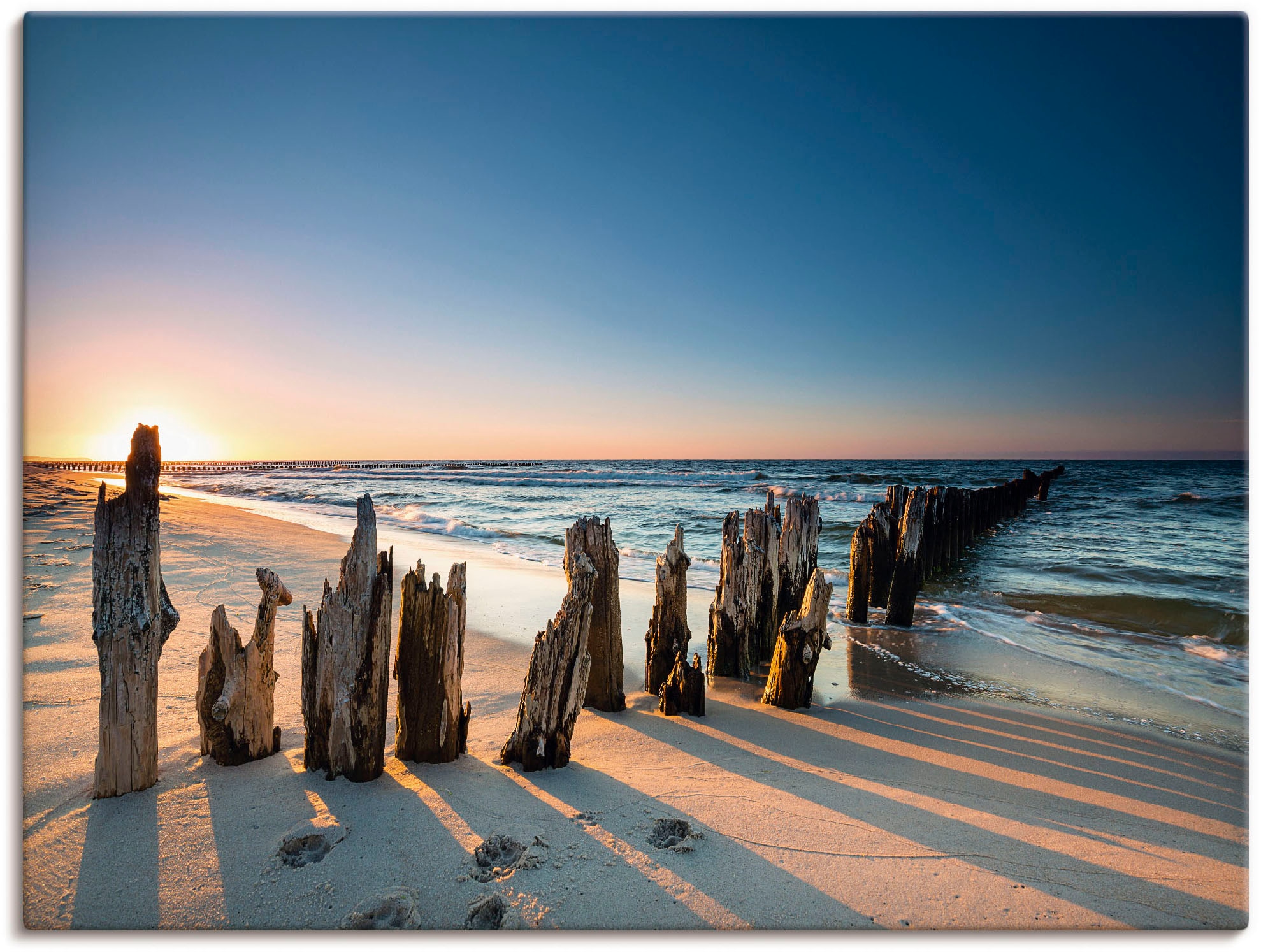 Artland Wandbild "Sonnenuntergang Strand Wellenbrecher", Meer Bilder, (1 St.), als Alubild, Outdoorbild, Leinwandbild, P